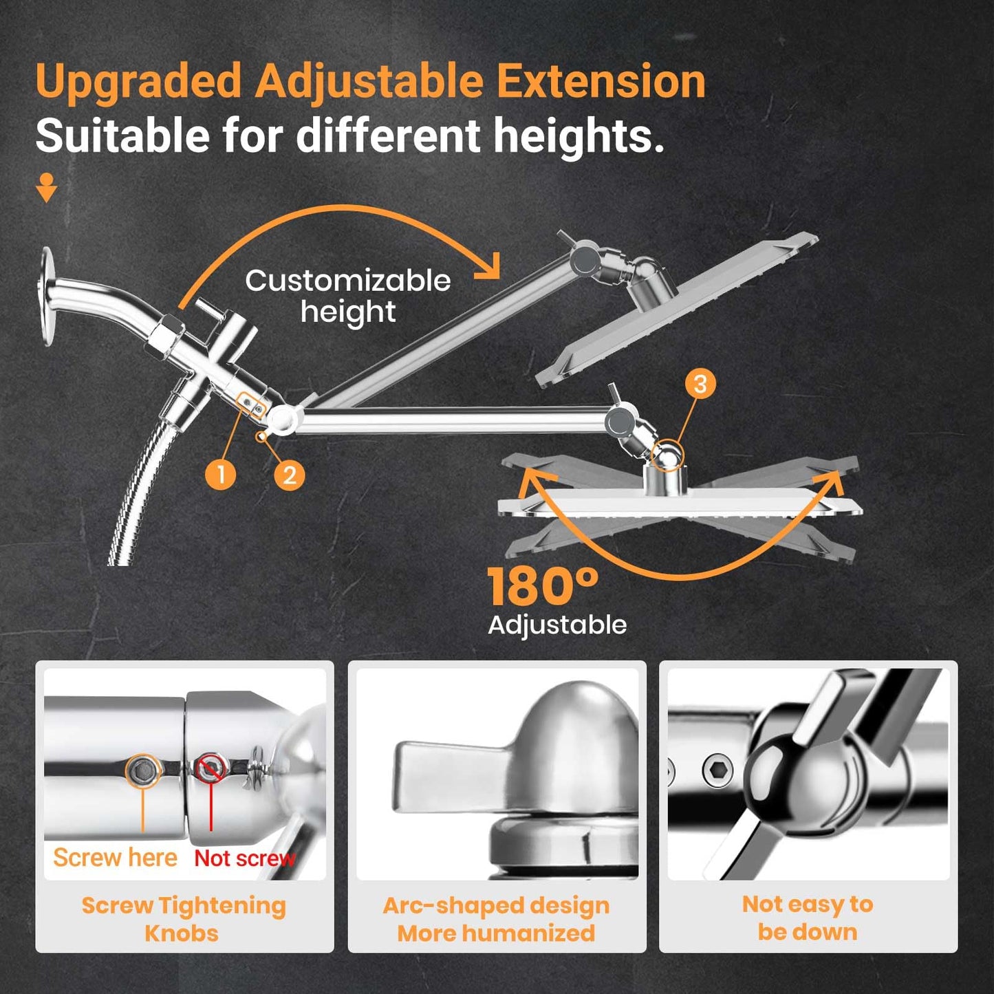 COSYLAND Rain Shower Head with Handheld - 304 Stainless Steel High Pressure 8 inch Square Rainfall Showerhead Combo with 3 Spray Mode 11 inch Extension Adjustable Arm & 60 inch Hose - Chrome 🍁 All In One Marketplace Canada