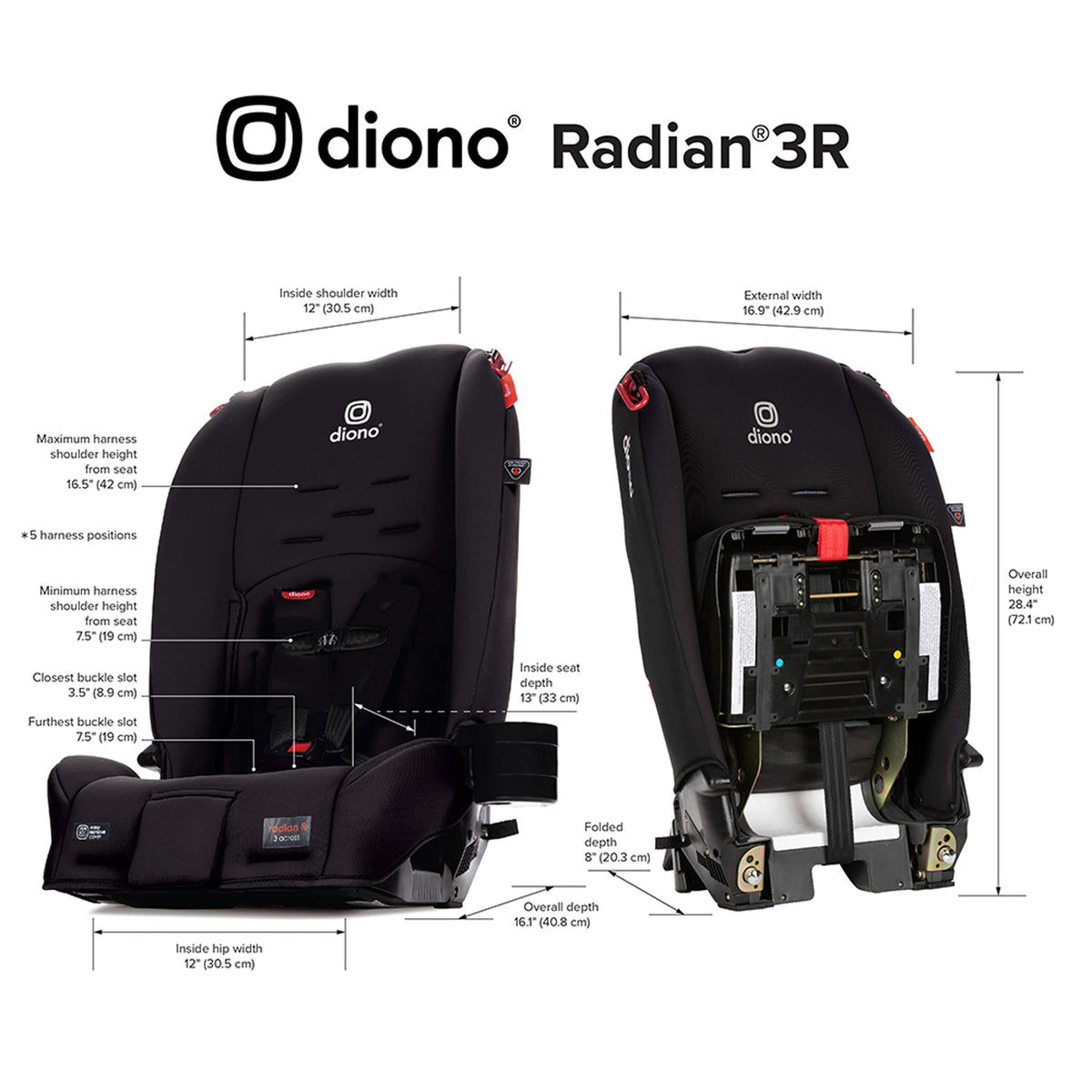 Diono Radian 3R, 3-in-1 Convertible Car Seat, Rear & Forward Facing, 10 Years 1 Car Seat, Slim Design Fits 3 Across, Jet Black 🍁 All In One Marketplace Canada