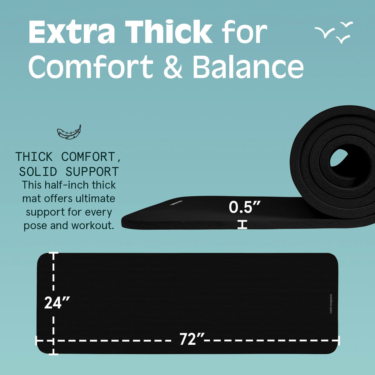 Retrospec Solana Yoga Mat 1" And 1/2" Thick With Nylon Strap for Men And Women - Non Slip Exercise Mat For Home Yoga, Pilates, Stretching, Floor And Fitness Workouts , Black 🍁 All In One Marketplace Canada