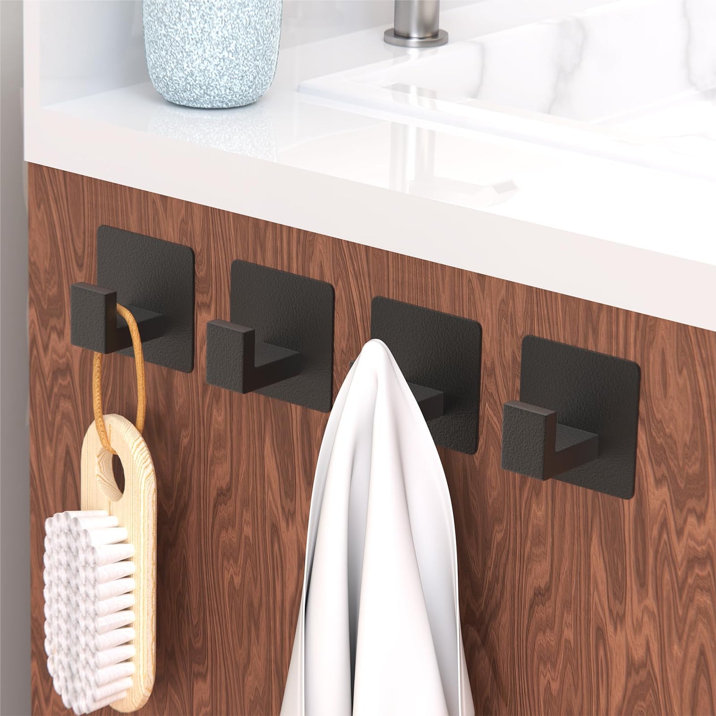 PMMASTO Black 4 Pack Self Adhesive Wall Hooks for Hanging, Stick On Wall Hanger Hook for Shower, Robe, Hat - Aluminium 🍁 All In One Marketplace Canada