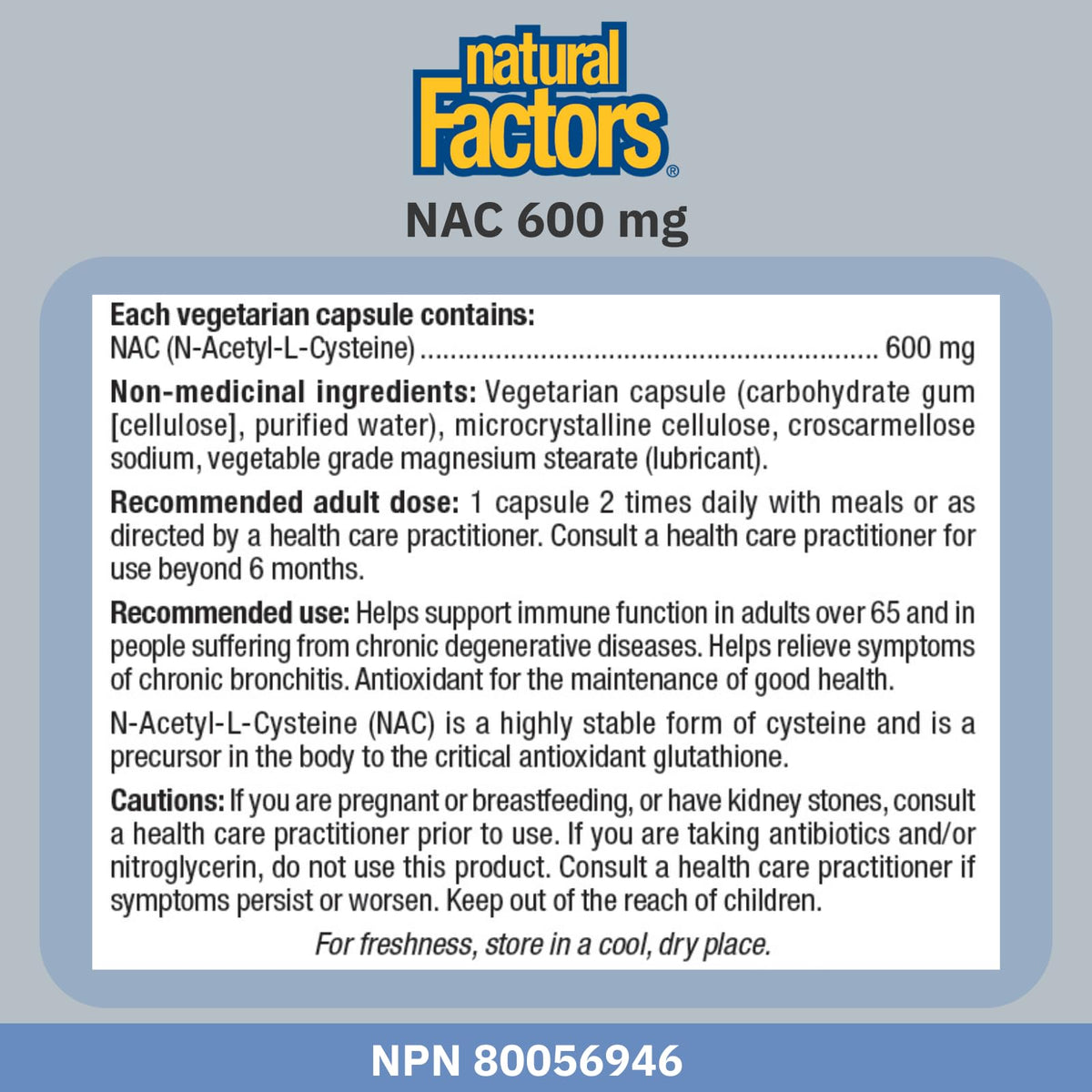 Natural Factors NAC Supplement (N-Acetyl-L-Cysteine), 600 mg, 180 Vegetarian Capsules, VALUE SIZE, Free Form Amino Acid, Helps Restore Glutathione Levels, Antioxidant Support, Proudly Canadian 🍁 All In One Marketplace Canada