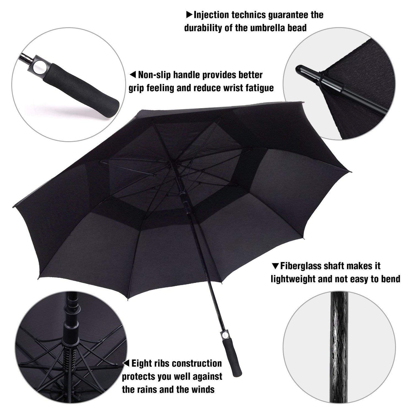 ACEIken Golf Umbrella Windproof Large 62 Inch, Double Canopy Vented, Automatic Open, Extra Large Oversized,Sun Protection Ultra Rain & Wind Resistant Stick Umbrellas, Black 🍁 All In One Marketplace Canada