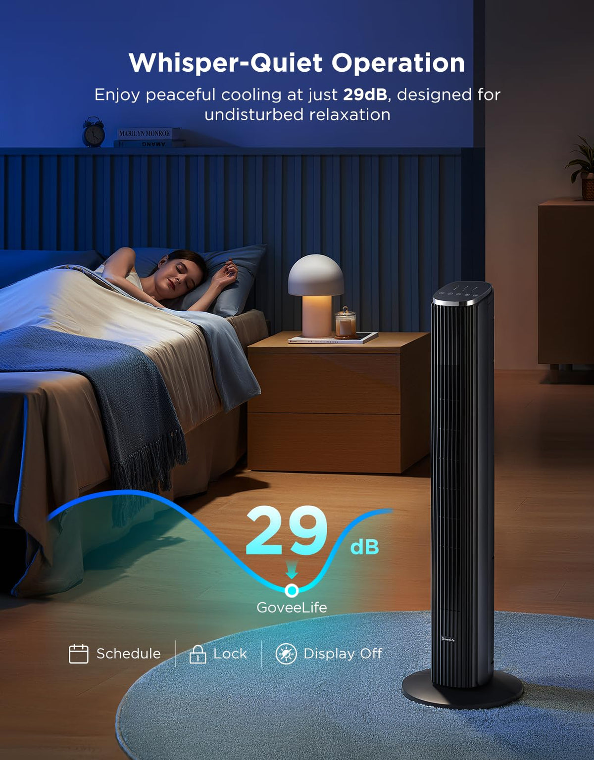 GoveeLife Black Tower Fan for Bedroom, 36" Smart Floor Fan with App/Voice Control, Temperature Sensor, 5 Modes 8 Speeds(25ft/s), 29dB Quiet Oscillating Fan for Office, 24H Timer, Auto Cooling 🍁 All In One Marketplace Canada