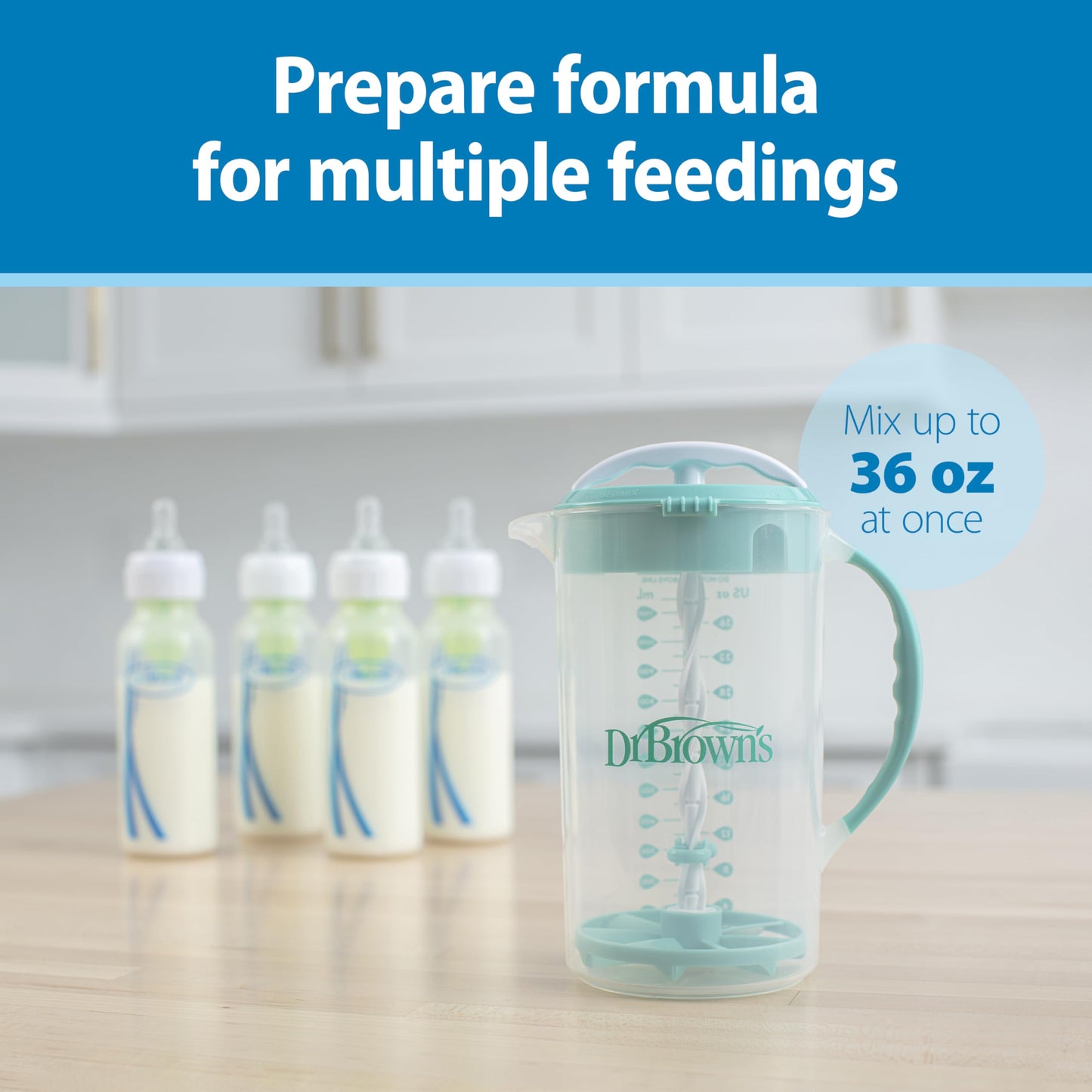 Dr. Brown's Baby Formula Mixing Pitcher with Adjustable Stopper, Locking Lid, & No Drip Spout, 32oz, BPA Free, Blue 🍁 All In One Marketplace Canada