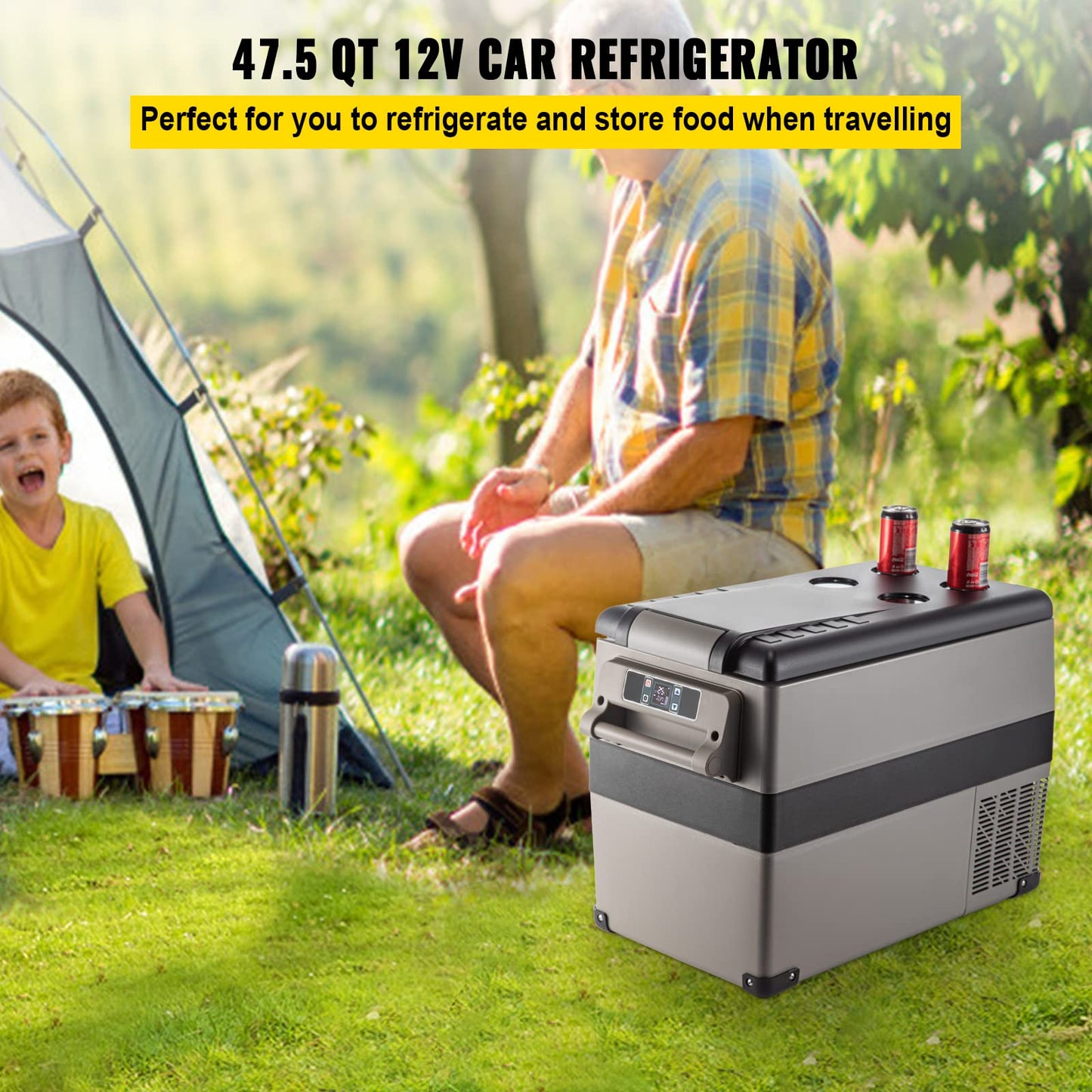 VEVOR 45L Portable Car Refrigerator 48 Quart LG Compact RV Fridge 12/24V DC & 110-240V AC Vehicle Car Truck Boat Mini Electric Freezer for Driving Travel Fishing Outdoor and Home Use -4°F-68°F, Grey 🍁 All In One Marketplace Canada