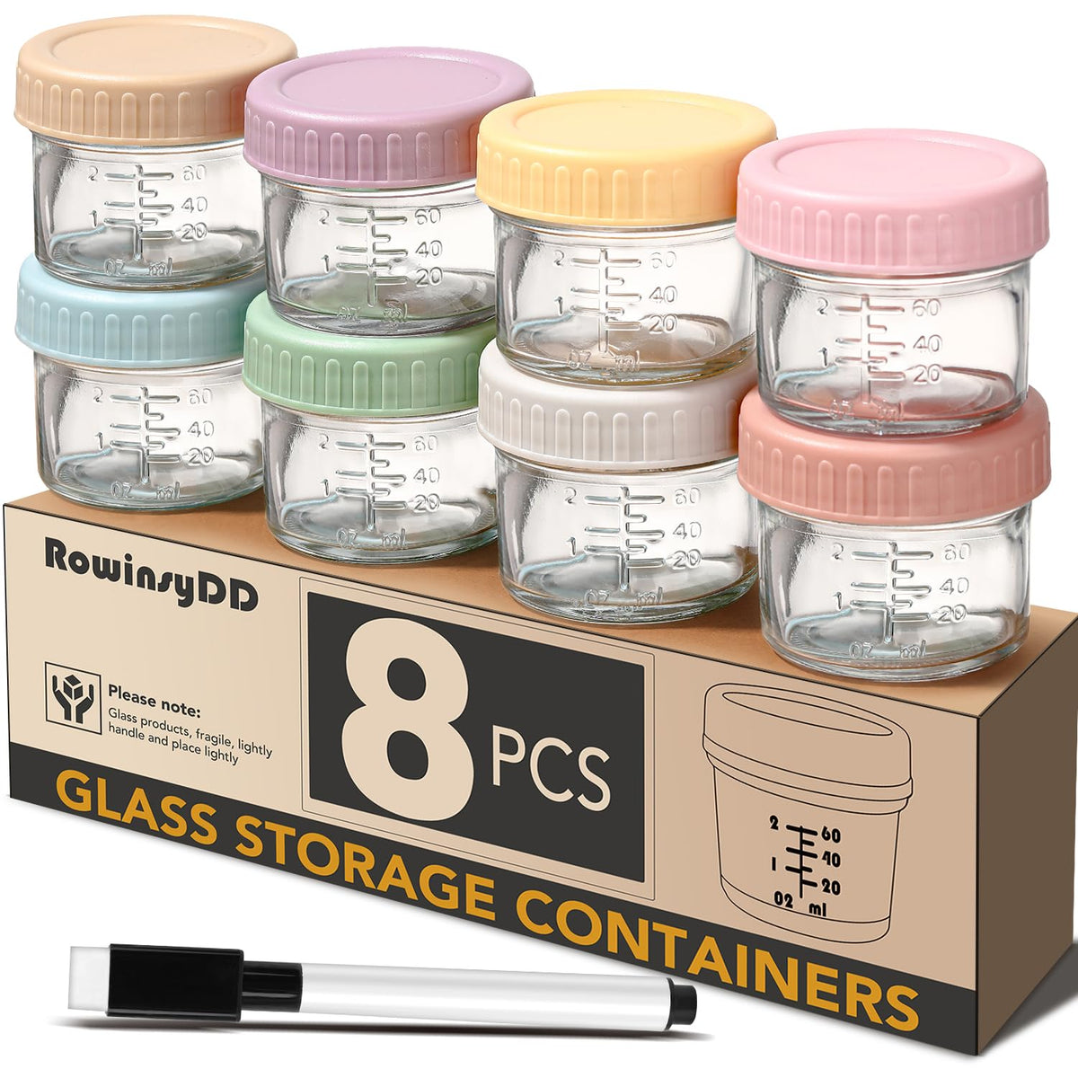 8 Pack Glass Baby Food Storage Containers, 4 oz Leakproof Baby Food Jars with Lids, Small Glass Food Containers for Infant Baby Food, Freezer & Microwave Safe, BPA Free 🍁 All In One Marketplace Canada