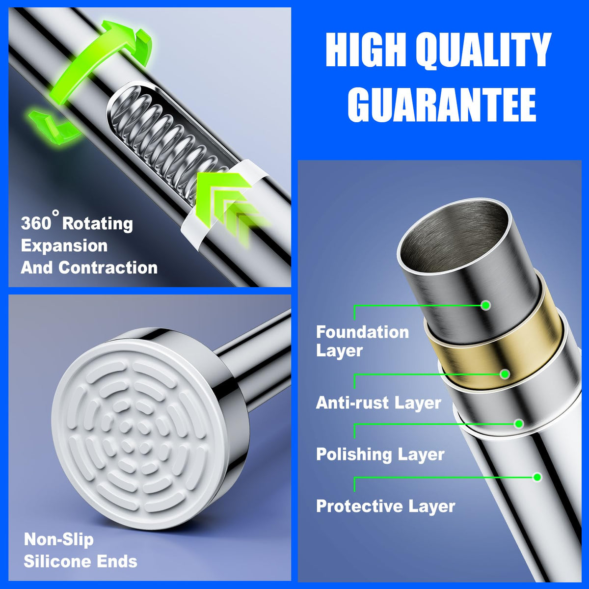 Ausemku Shower Curtain Rod Tension - 32-80 Inch Never Rust Non-Slip Spring Tension Curtain Rod No Drilling Stainless Steel Curtain Rod Use Bathroom Kitchen（Silver） 🍁 All In One Marketplace Canada