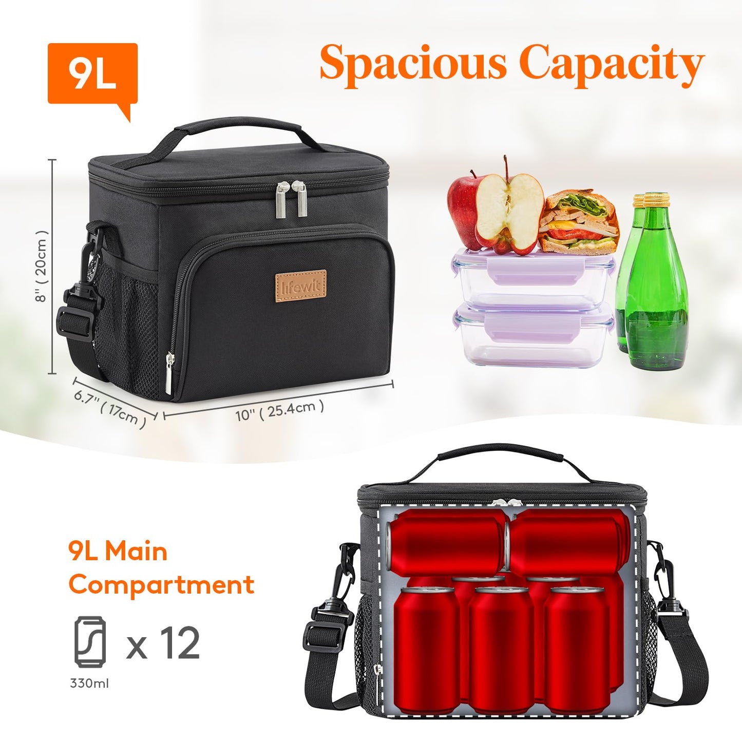 Lifewit Insulated Lunch Bag for Men, Reusable Lunch Box Women, Portable Cooler Freezable Soft Tote Bag Leakproof with Adjustable Shoulder Strap for Adult/Kid for Work/Picnic/School,Black 9L 🍁 All In One Marketplace Canada