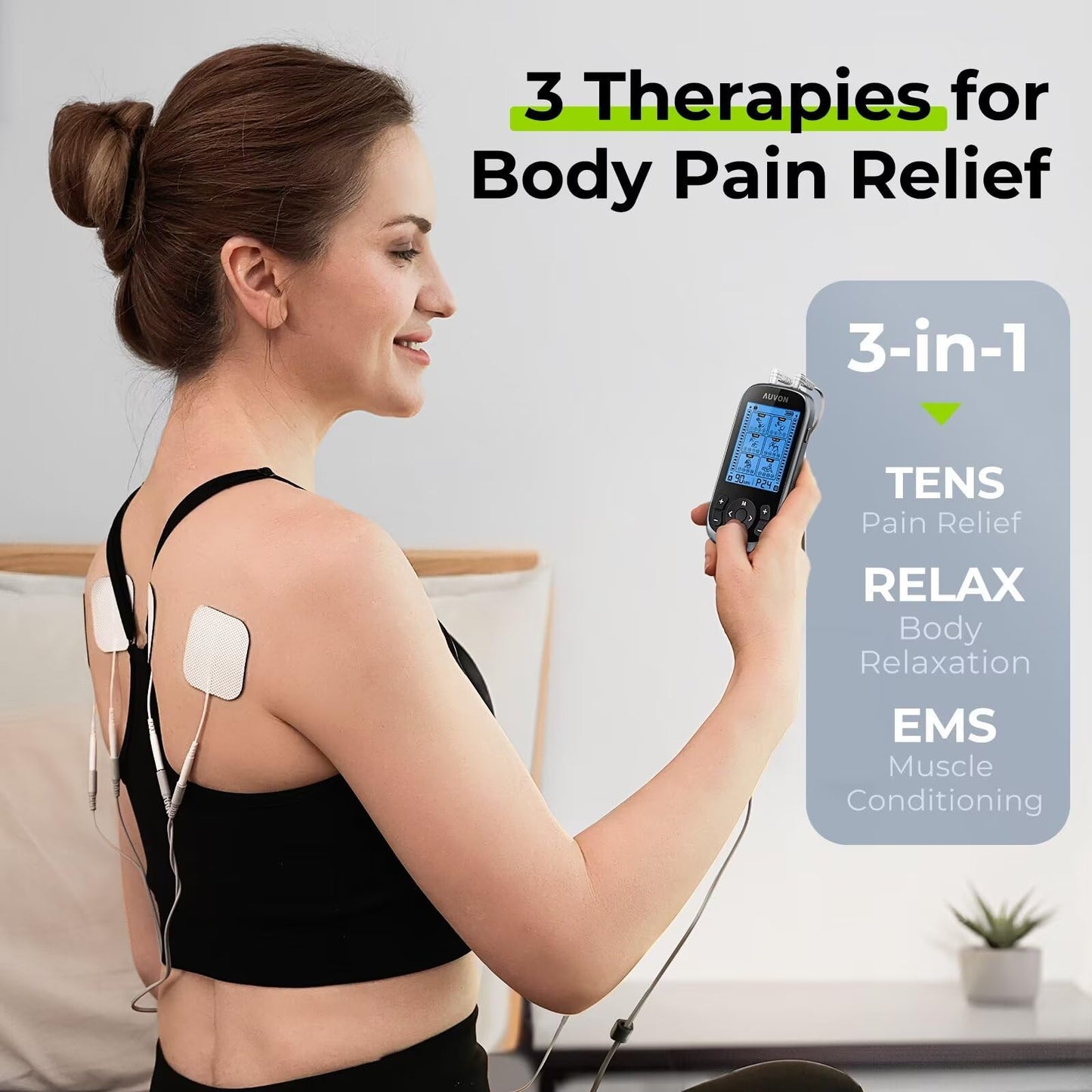 AUVON 3-in-1 TENS Machine, TENS EMS Muscle Stimulator with 40 Intensities for Gradual Shoulder, Sciatica, Back Pain Relief, 24 Modes Rechargeable TENS Unit Massager with 12 TENS Pads 🍁 All In One Marketplace Canada