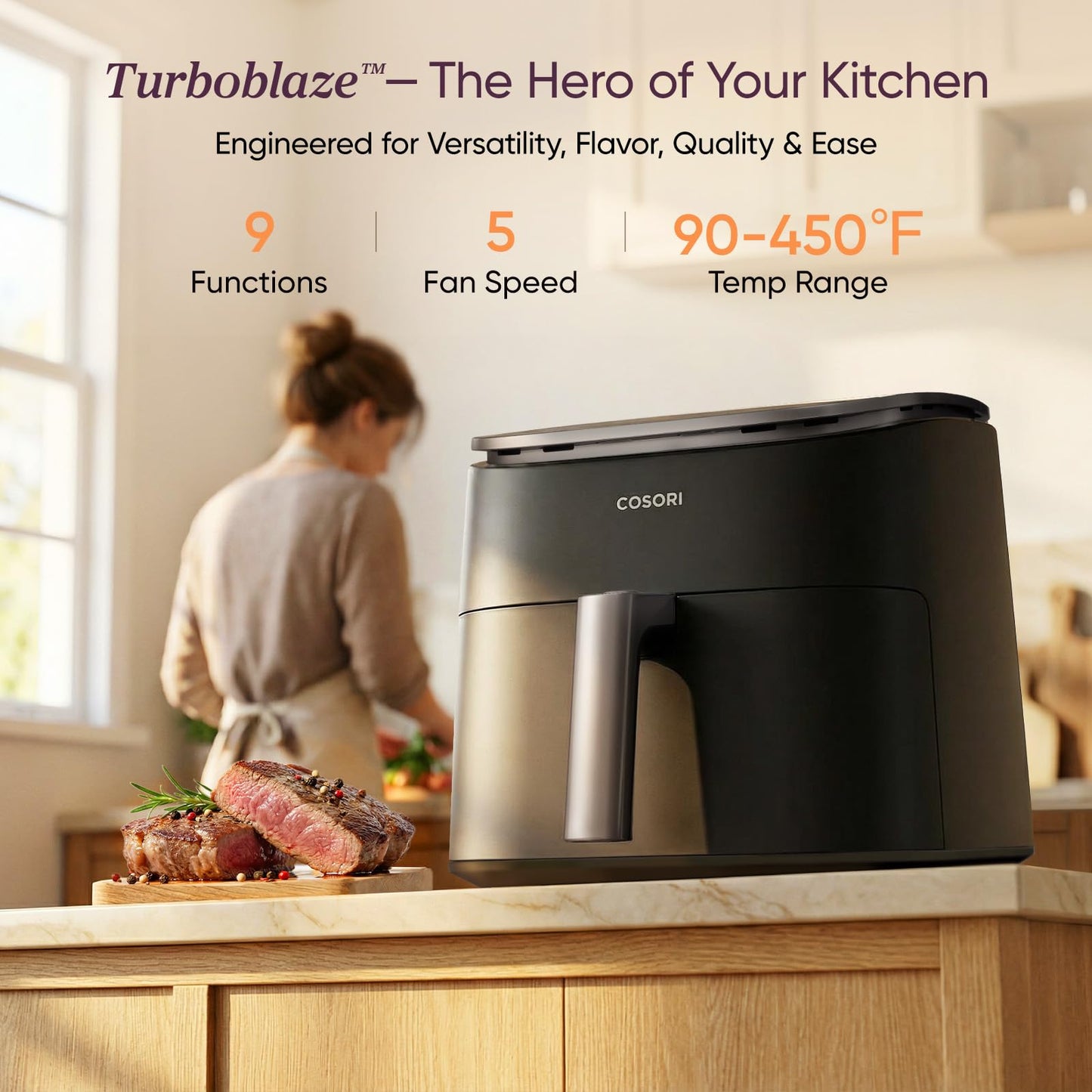 Cosori Air Fryer 6QT 9-in-1 TurboBlaze, 90°– 450°F, Precise Heating for Even Results, Air Fry, Roast, Bake, Broil, Dry, Frozen, Proof, Reheat, Keep Warm, 130+ Recipes, Dishwasher Safe, Dark Gray 🍁 All In One Marketplace Canada