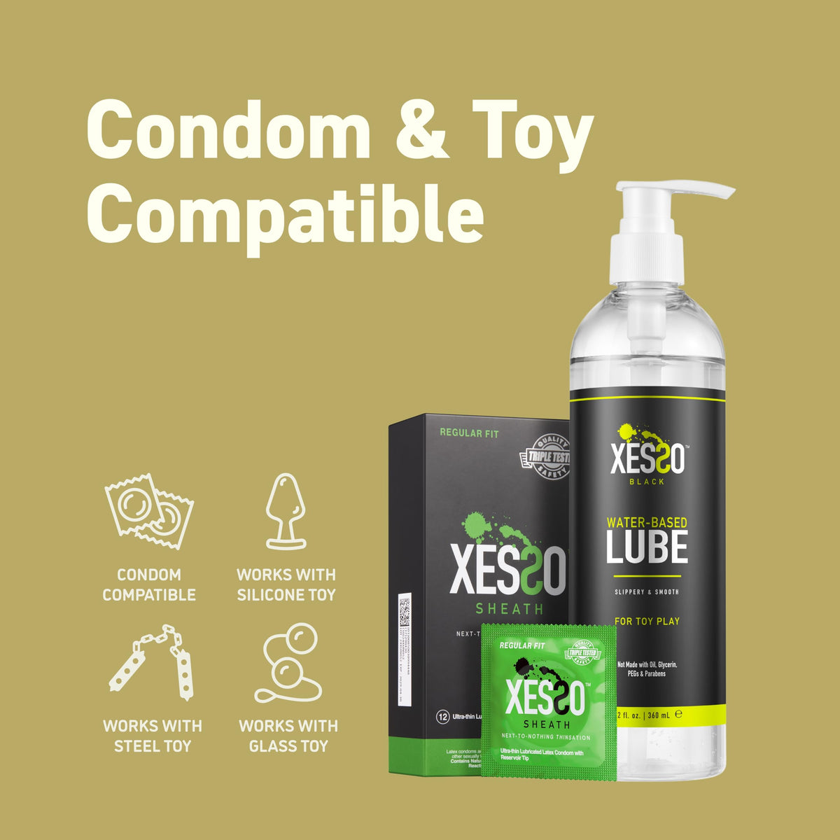 XESSO Water-Based Toy Lube, 354mL, Toy-Safe Personal Lubricant, All-Natural Without Glycerin & Parabens, Non-Staining, Slippery Massage Gel for Women, Men, Couples. Discreet Packaging 🍁 All In One Marketplace Canada