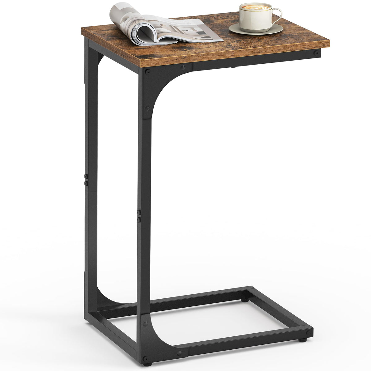 VASAGLE C-Shaped End Table, Small Side Table for Couch, Sofa Table with Metal Frame for Living Room, Bedroom, Bedside, Rustic Brown and Black ULET350B01 🍁 All In One Marketplace Canada