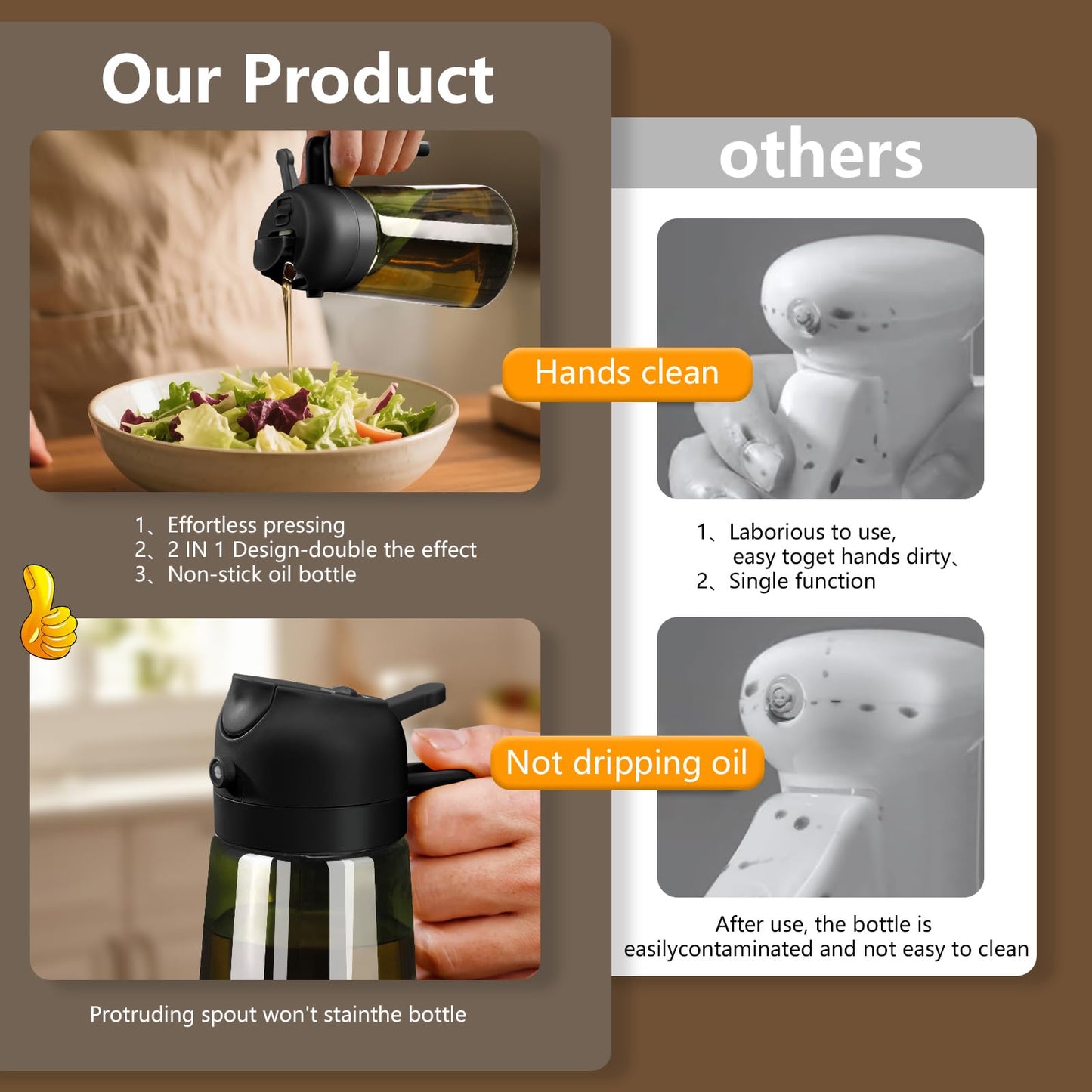 SWEET VIEW 2PCS Olive Oil Dispenser and Oil Sprayer – 16oz/470ml Glass Light-Proof Oil Pourer for Kitchen with Stickers for Air Fryer, Cooking, Salad, and BBQ 🍁 All In One Marketplace Canada