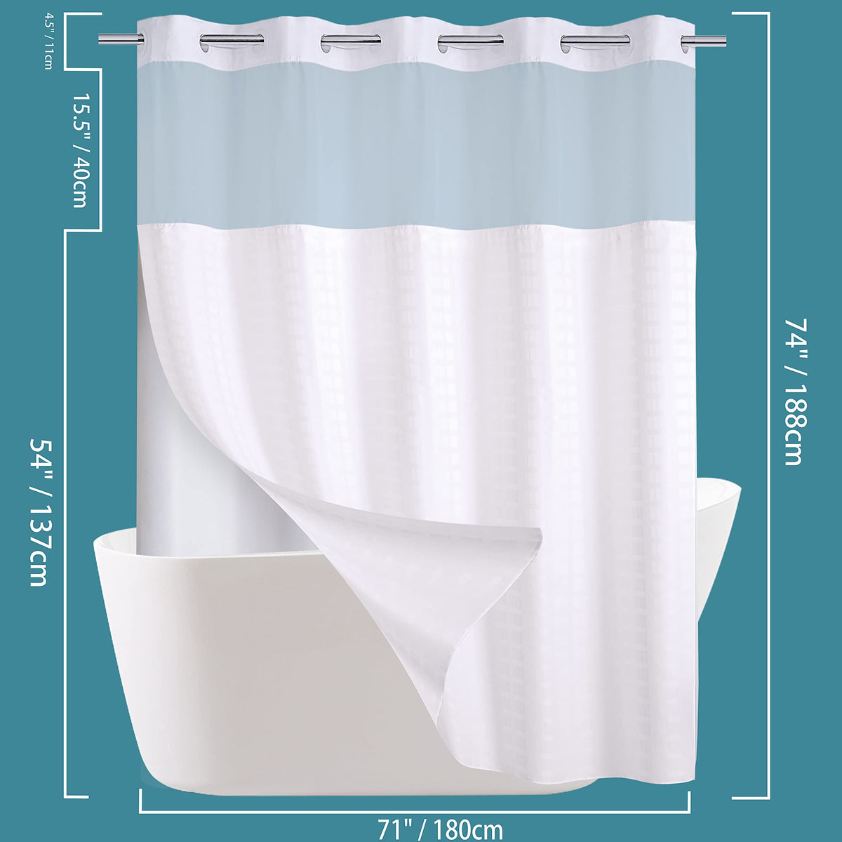 Conbo Mio Hotel Style Fabric Shower Curtain with Snap in Liner for Bathroom Machine Washable Waterproof Repellent Shower Curtain (Check-White, 71" W x 74" H) 🍁 All In One Marketplace Canada