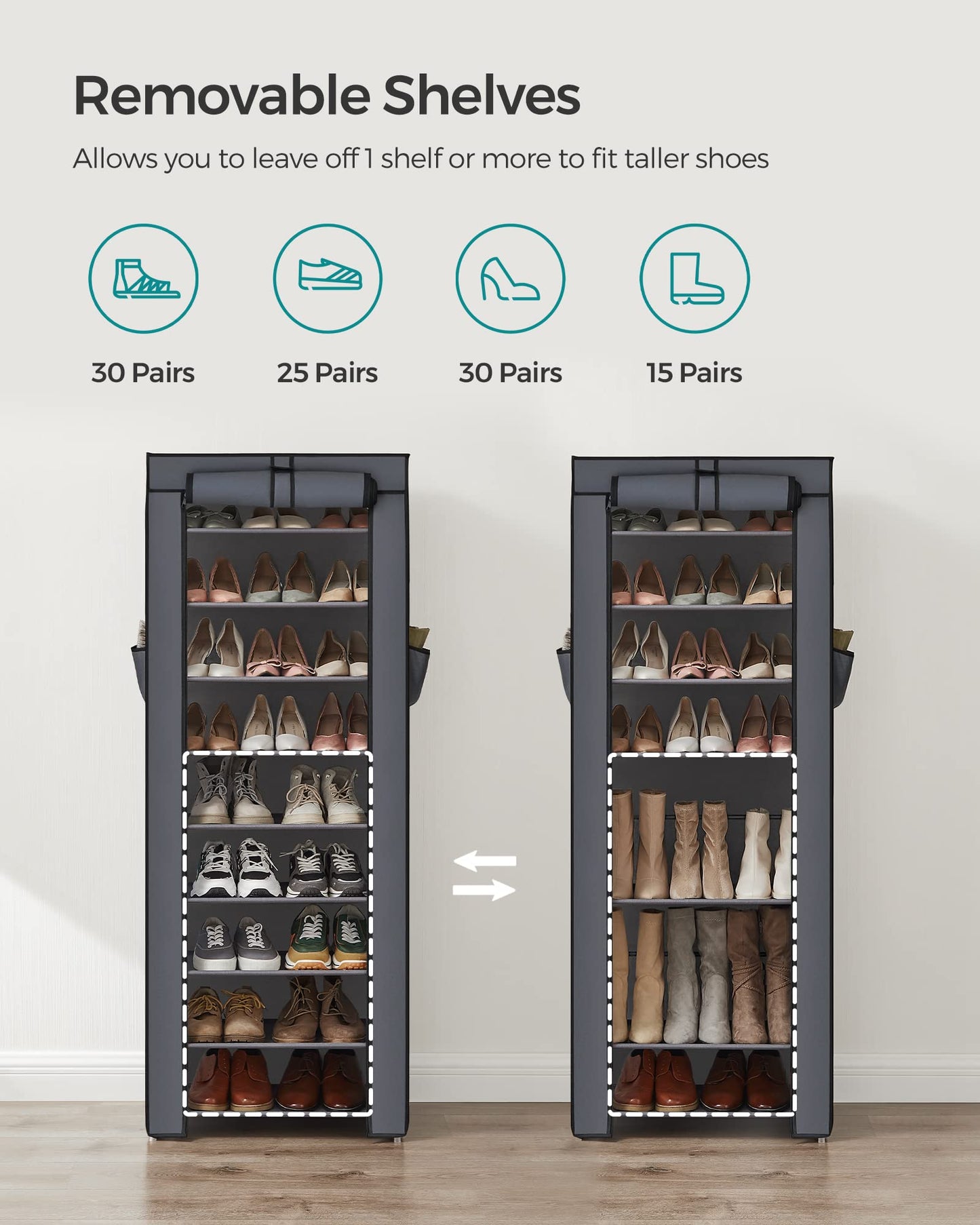SONGMICS 10-Tier Shoe Rack, Shoe Storage Organizer Cabinet with Dustproof Cover, Free-Standing, for Closet, Entryway, Hold 27-35 Pairs, for Sneakers, High Heels, Gray URXJ10G01 🍁 All In One Marketplace Canada