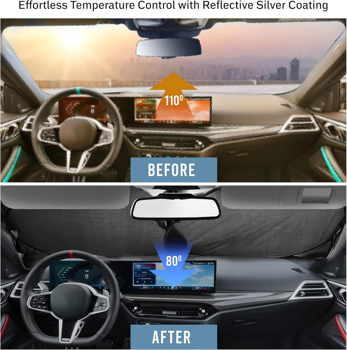 Autovir Car Windshield Sun Shade – 280T Thickened Reflective UV & Heat Shield with Storage Bag, Keeps Interior Cool, Universal Fit for Sedans, SUVs & Trucks – Medium (64" x 32") 🍁 All In One Marketplace Canada