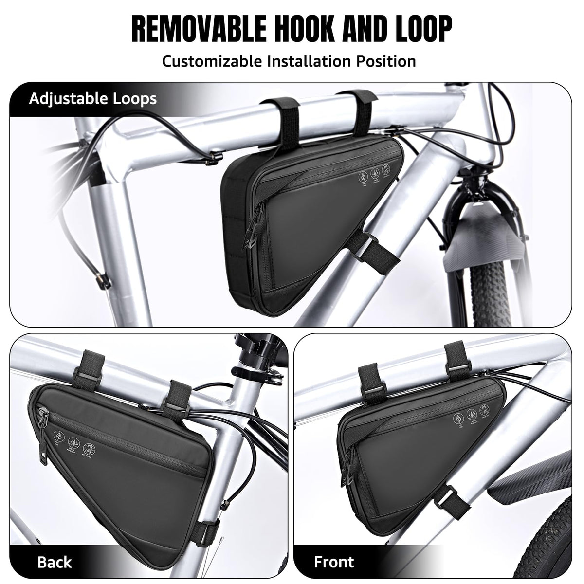 WOTOW Bike Frame Storage Bag, Water Resistant Cycling Reflective Triangle Handlebar Top Tube Bag Under Seat Pouch Strap-On Adjustable Install Position Tool Accessories Pack for Mountain Road Bike 🍁 All In One Marketplace Canada