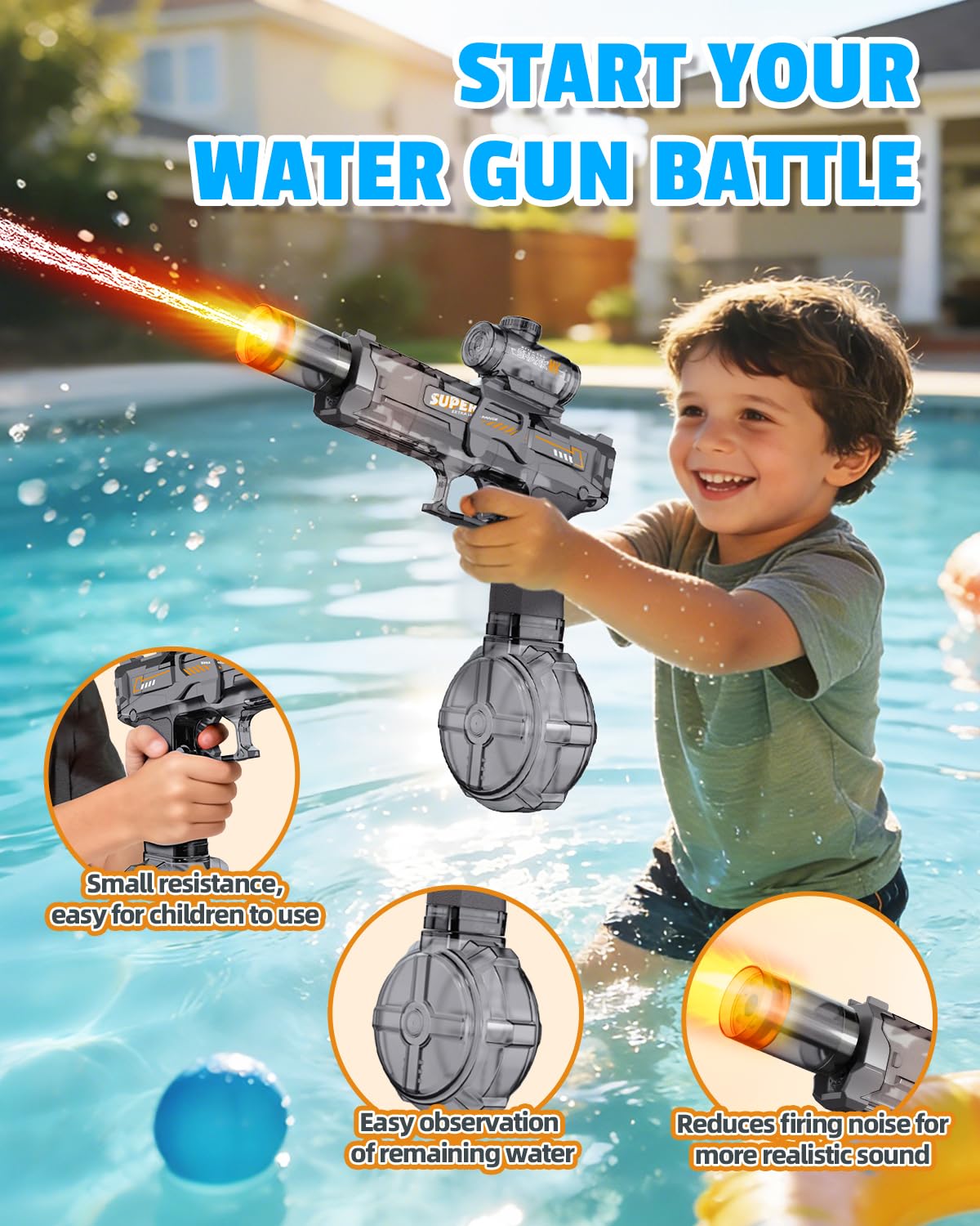 2PCS Electric Water Gun for Kids Adults,Auto Squirt Gun with Flashing Muzzle,26FT Range,Leak-Proof Rechargeable Water Blaster for Summer Pool Beach Water Fights 🍁 All In One Marketplace Canada