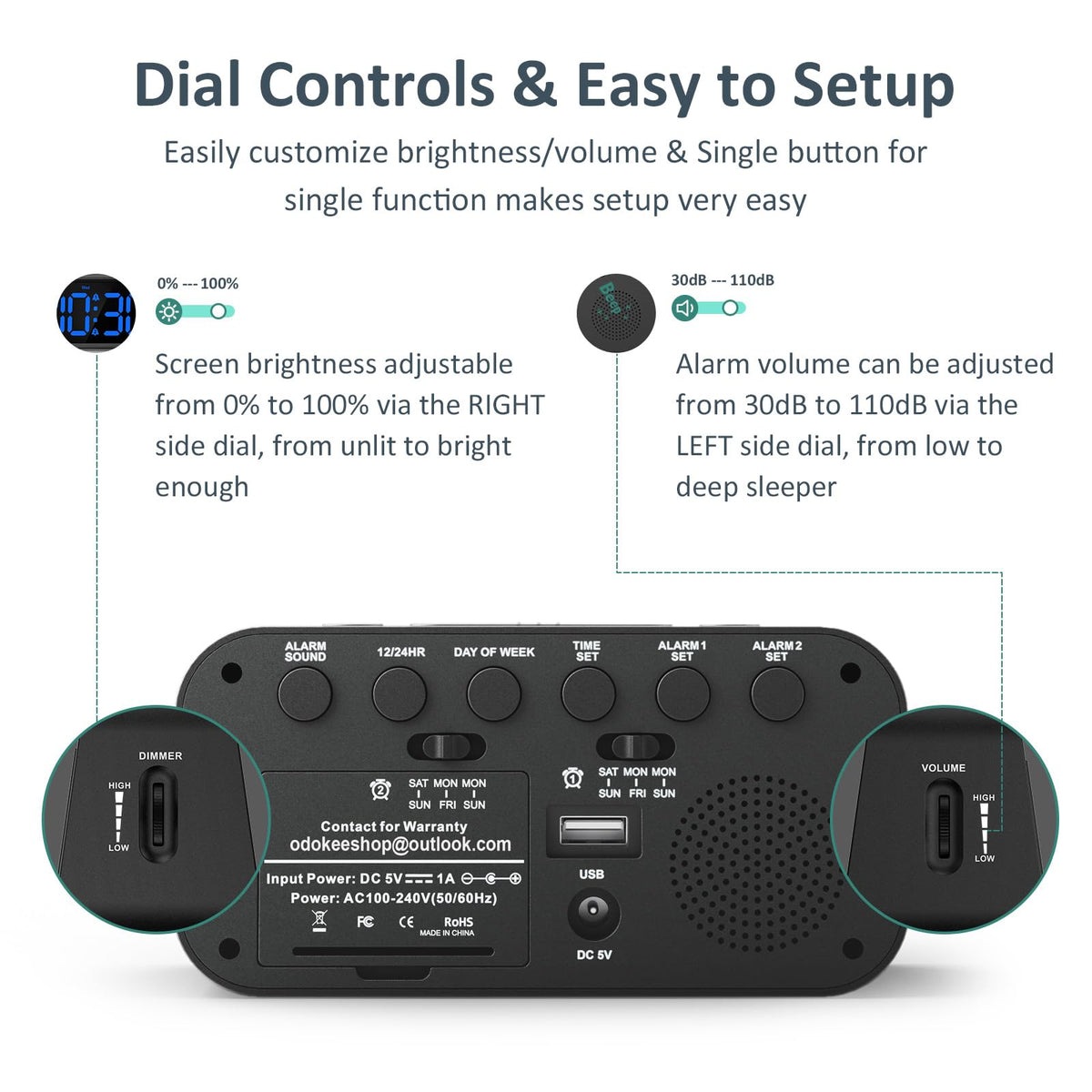 Odokee Digital Dual Alarm Clock for Bedroom, Easy to Set, 0-100% Dimmer, USB Charger, 5 Sounds Adjustable Volume, Weekday/Weekend Mode, Snooze, 12/24Hr, Battery Backup, Compact Clock for Bedside(Blue) 🍁 All In One Marketplace Canada