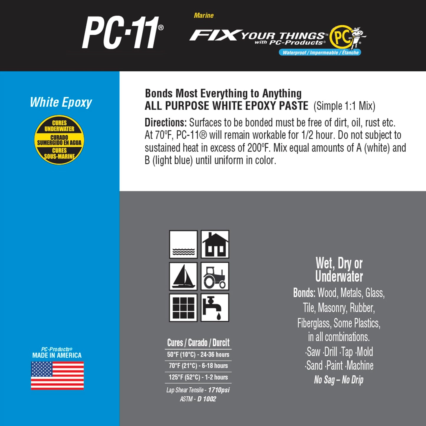 PC Products PC-11 Epoxy Adhesive Paste Kit with Mixing Tool, Two-Part Marine Grade, 1/2lb in Two Cans, Off White, (20128) 🍁 All In One Marketplace Canada