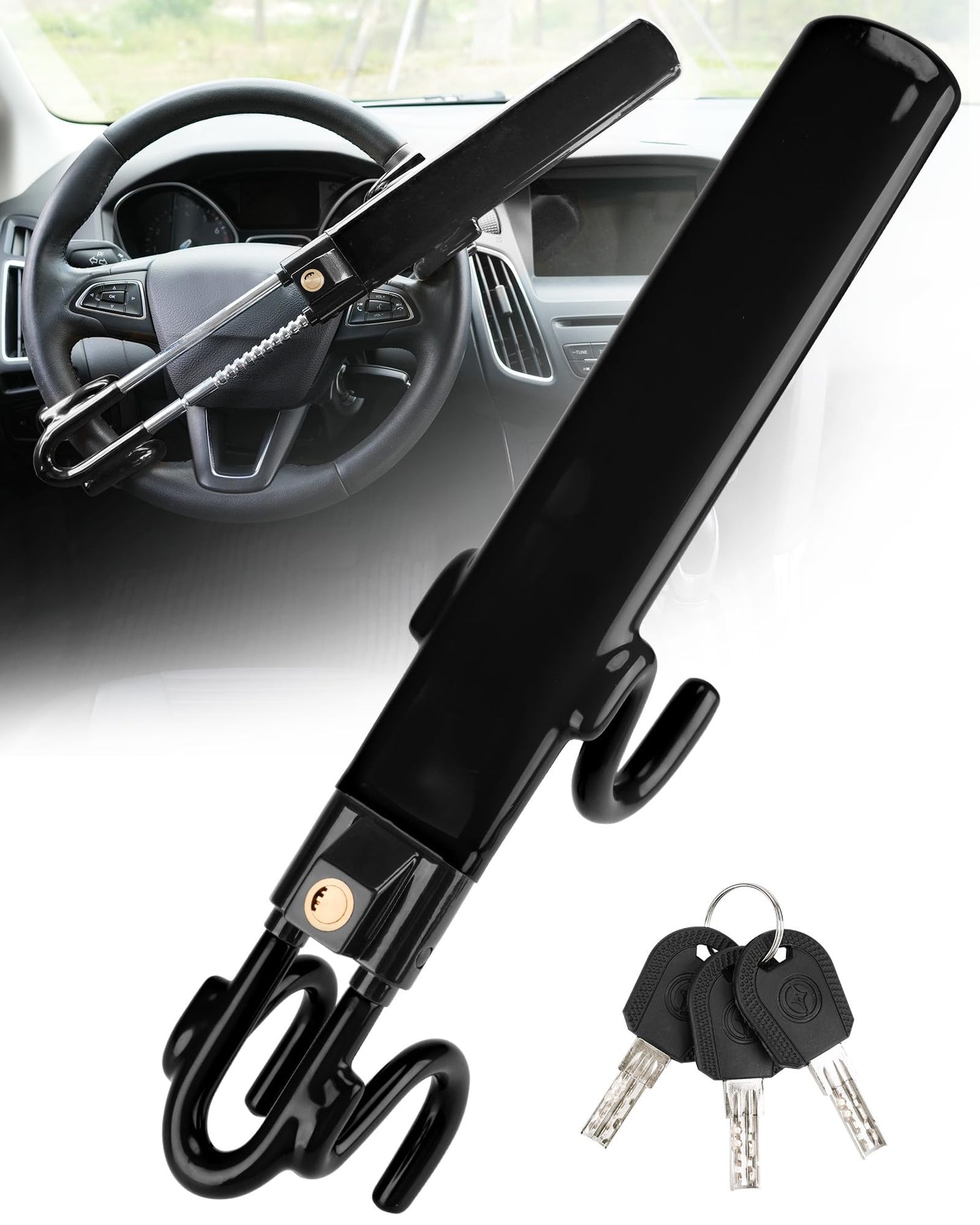 Tevlaphee Steering Wheel Lock Anti-Theft Car Device Heavy Duty Security Car Lock Antitheft Locking Devices Great Deterrent Adjustable Car Wheel Lock Anti Theft for Vehicle Truck with 3 Keys(Black) 🍁 All In One Marketplace Canada