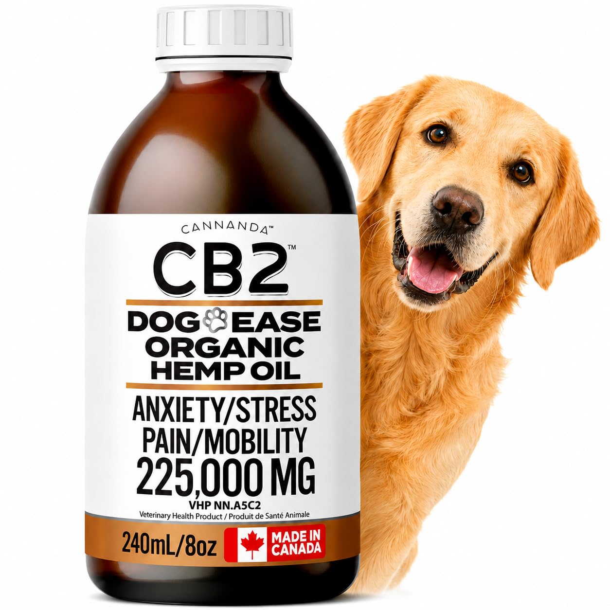 CB2 Hemp Oil for Dogs [225,000mg / 240mL / Organic] - Natural Hip and Joint Supplement for Dogs - Calming Anxiety Relief - Extra Strength for Pain, Inflammation, Arthritis, Stress, Aggression 🍁 All In One Marketplace Canada