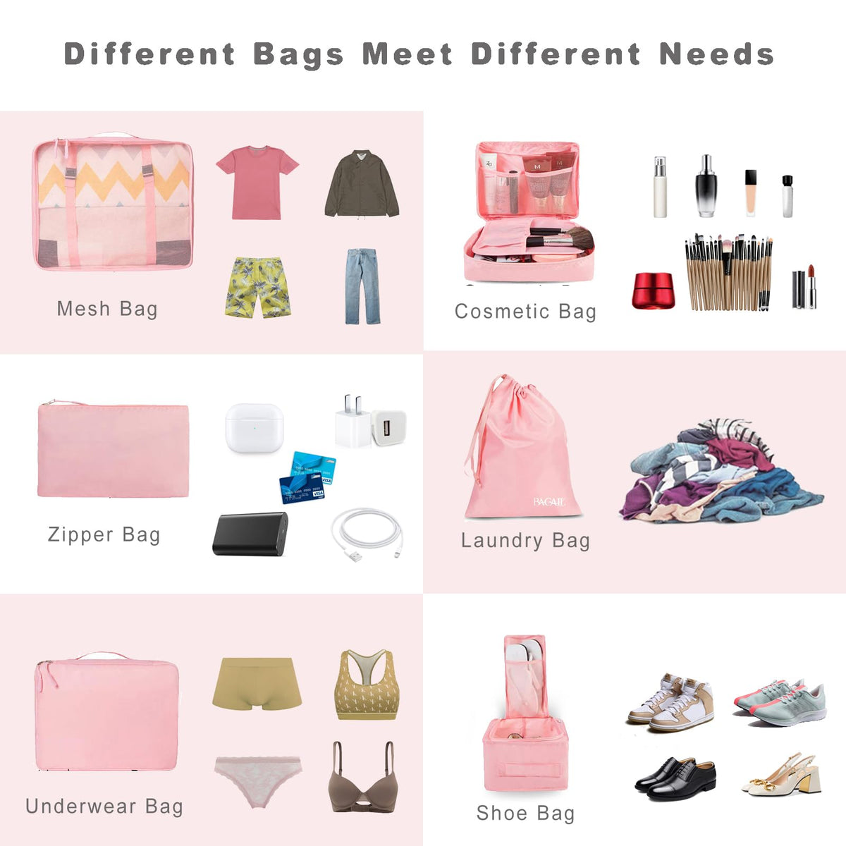 BAGAIL 8 Set Packing Cubes, Lightweight Travel Luggage Organizers with Shoe Bag, Toiletry Bag & Laundry Bag (Blush Pink) 🍁 All In One Marketplace Canada
