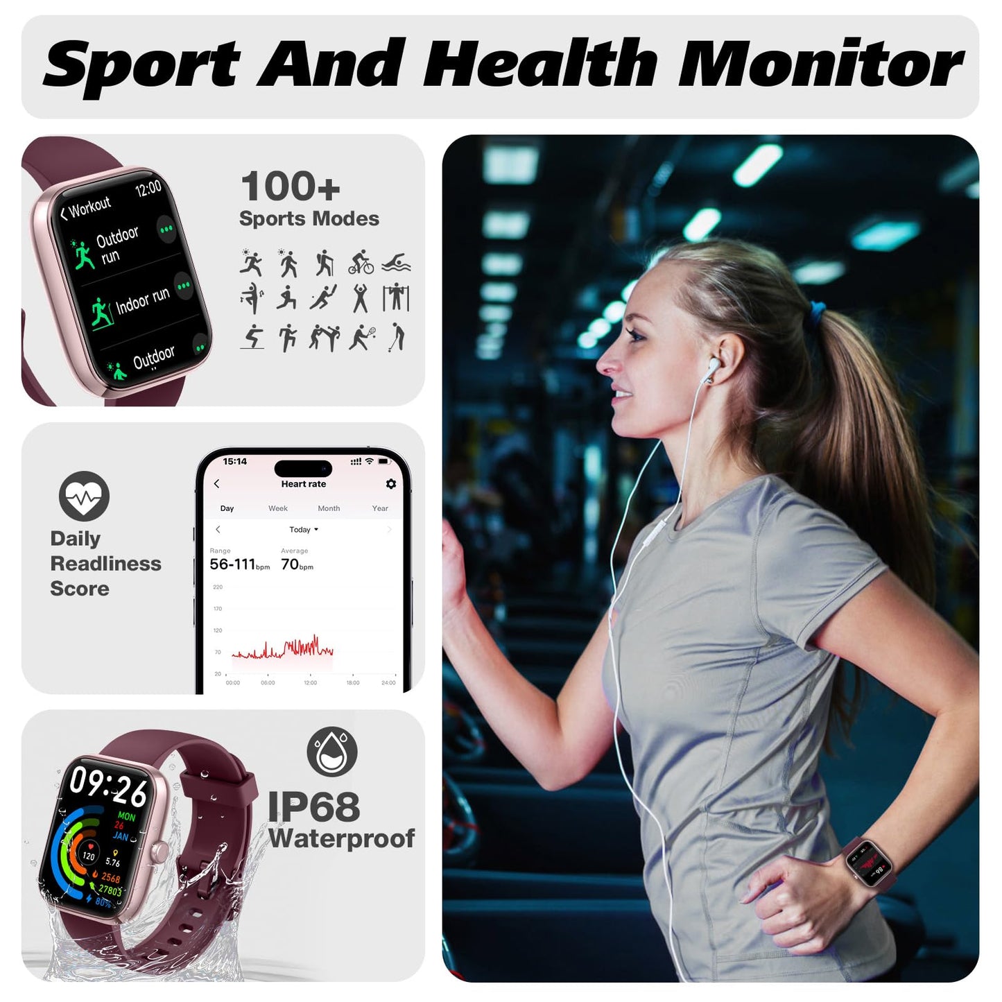 Smart Watch for Men Women with Bluetooth Call, Alexa Built-in, Heart Rate & Sleep Monitor, 1.83" DIY Dial Fitness Watch with 100+ Sport Modes, IP68 Waterproof, Compatible with Android iOS 🍁 All In One Marketplace Canada