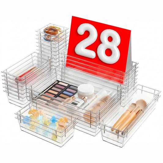 A-LuGei 【Military Grade】 Drawer Organizer, 【𝟱𝗦𝗶𝘇𝗲】 Clear Makeup organizer, 【Holds 177 Items】 Bathroom Organizers and Storage, Plastic Desk Organizer Divider, Organizer Bins for Office Vanity 🍁 All In One Marketplace Canada