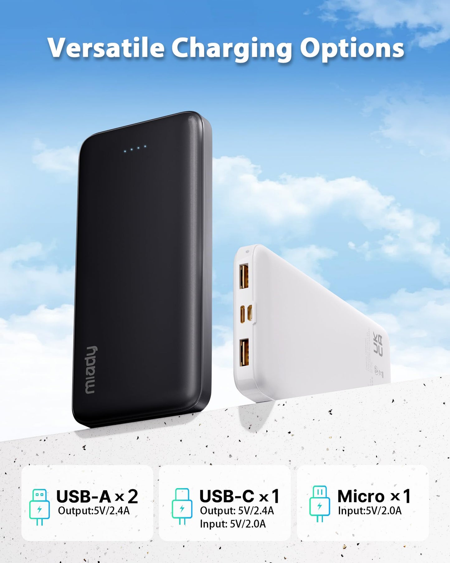 Miady 2-Pack 10000mAh Dual USB Portable Charger, Slim USB-C Power Bank, Travel Battery Pack 3 Outputs 2 Inputs Compatible with iPhone 17/16/15/14 Galaxy S24/22 Google iPad Android etc 🍁 All In One Marketplace Canada