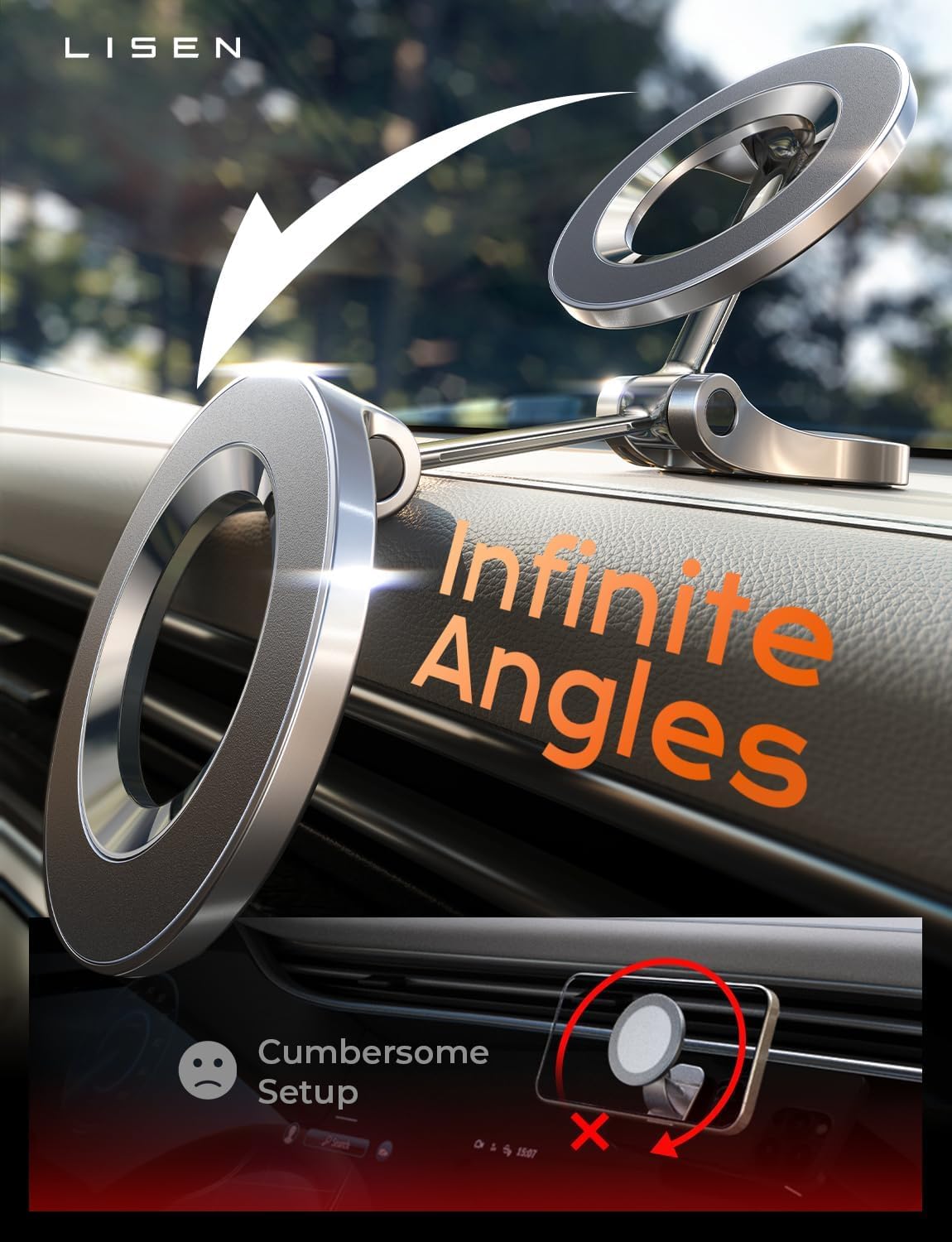 LISEN for MagSafe Car Mount, [24 Strong Magnet] 360° Rotation Magnetic Phone Holder Car Support Cellulaire Auto iPhone Car Holder Mount Dash Phone Mount for iPhone 17 Pro Max Air 16 Plus 15 14 13 12 🍁 All In One Marketplace Canada