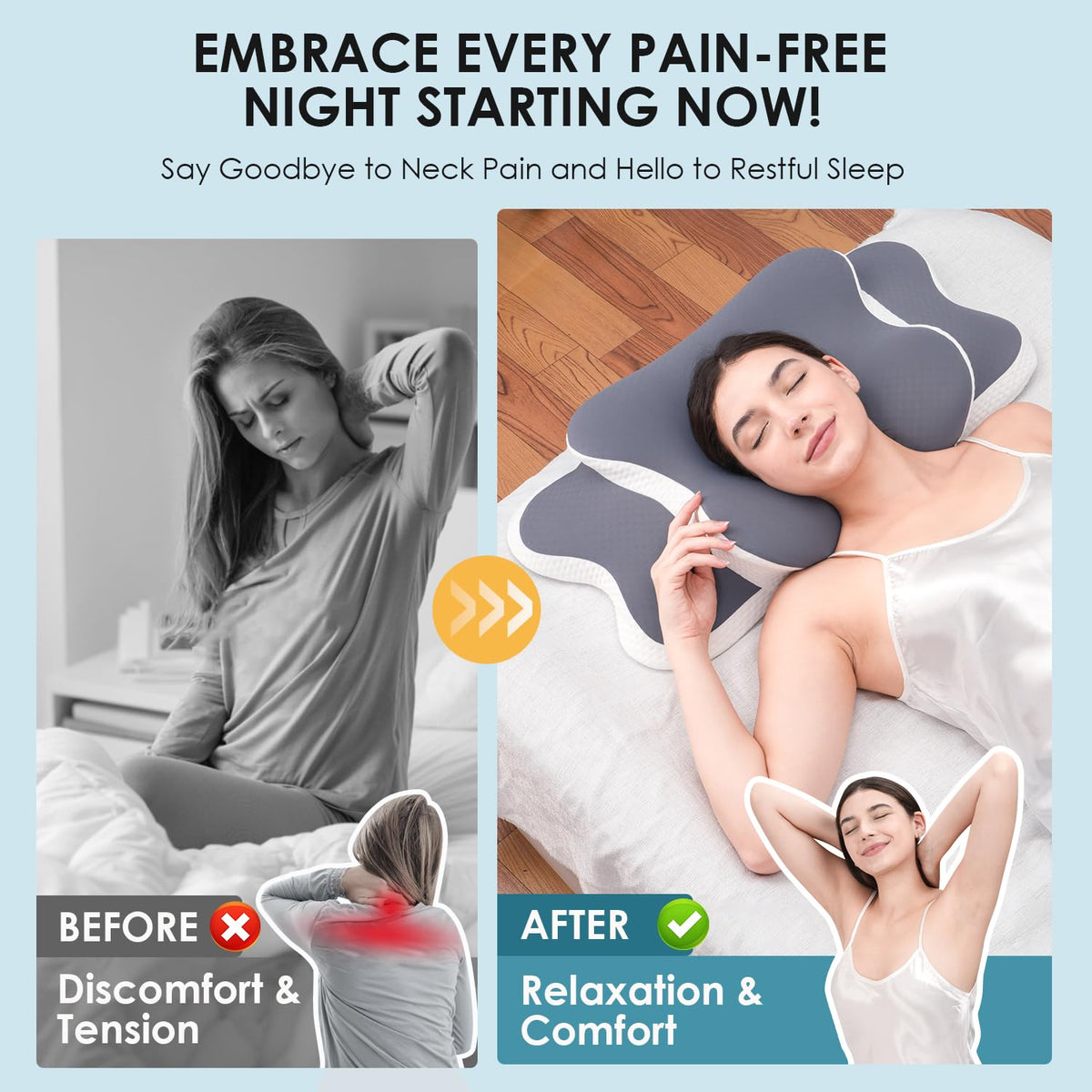 Delyoly Cervical Neck Pillow for Sleeping - Memory Foam Contour Pillow for Neck Pain Relief, Ergonomic Support for Side and Back Sleepers, Orthopedic Pillow with Breathable Ice Silk Cover（Gray） 🍁 All In One Marketplace Canada