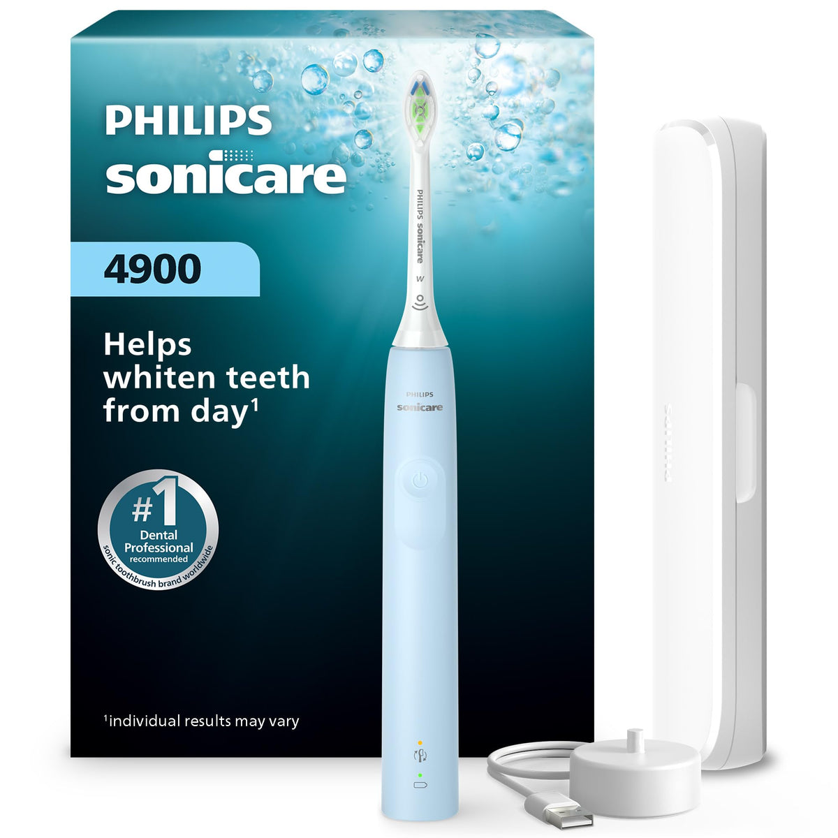 Philips Sonicare 4900 Series Electric Toothbrush - Sonic Toothbrush With Advanced Sonic Technology, Pressure Sensor, Two Intensity Settings, SmarTimer & QuadPacer, Light Blue, Model HX3683/32 🍁 All In One Marketplace Canada