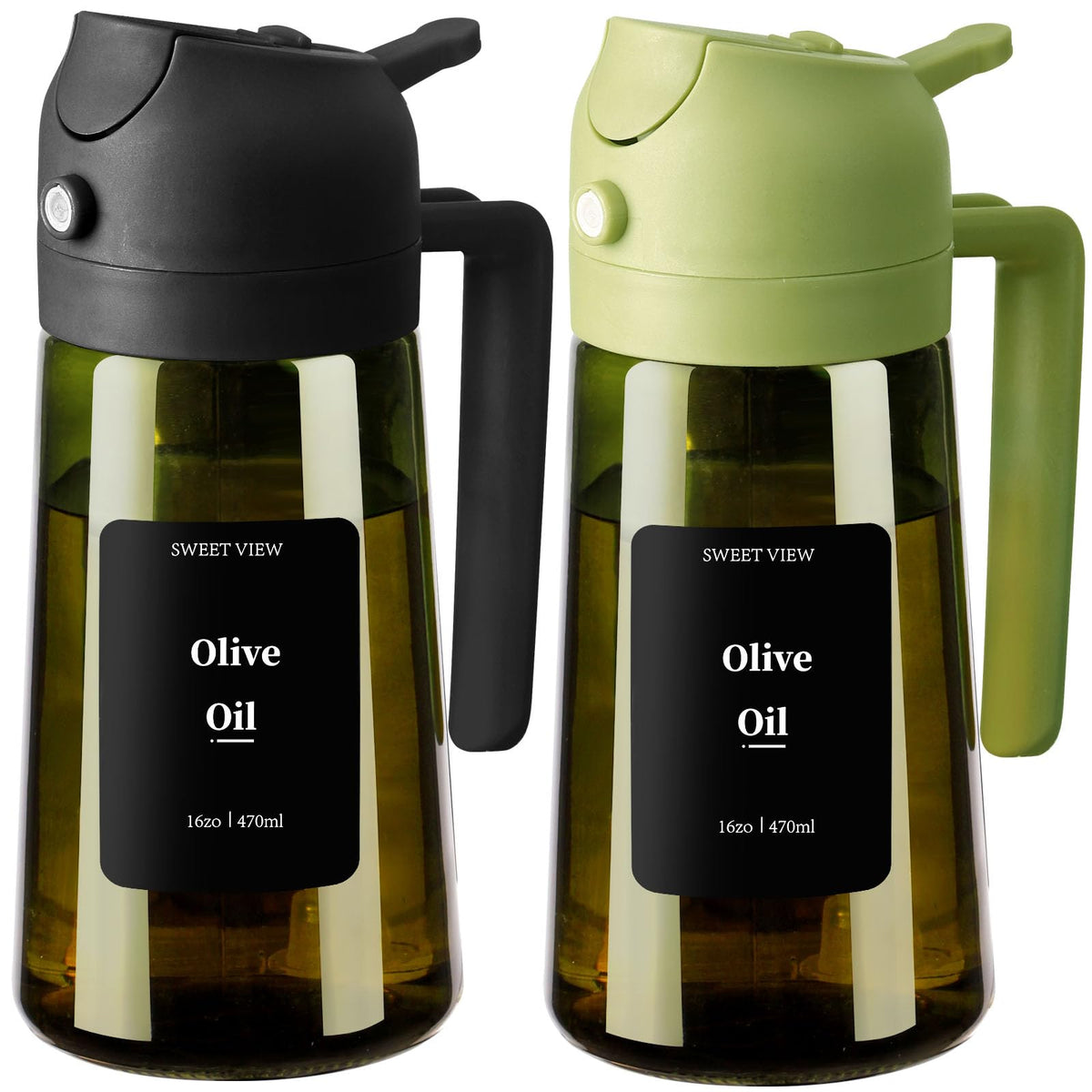 SWEET VIEW 2PCS Olive Oil Dispenser and Oil Sprayer – 16oz/470ml Glass Light-Proof Oil Pourer for Kitchen with Stickers for Air Fryer, Cooking, Salad, and BBQ 🍁 All In One Marketplace Canada