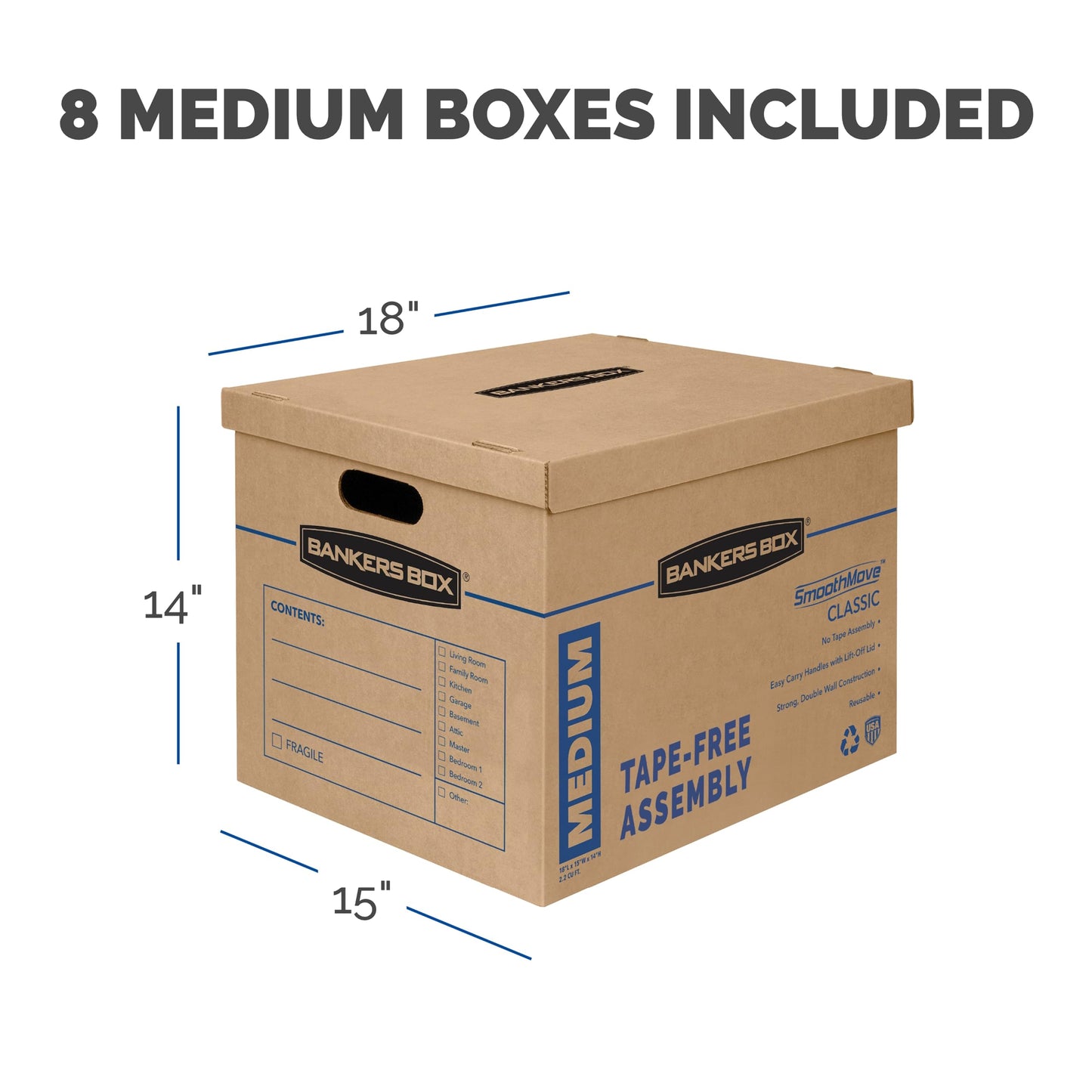 Bankers Box SmoothMove Classic Moving Boxes, Tape-Free Assembly, Easy Carry Handles, Medium, 18 x 15 x 14 Inches, 8 Pack (7717210) 🍁 All In One Marketplace Canada