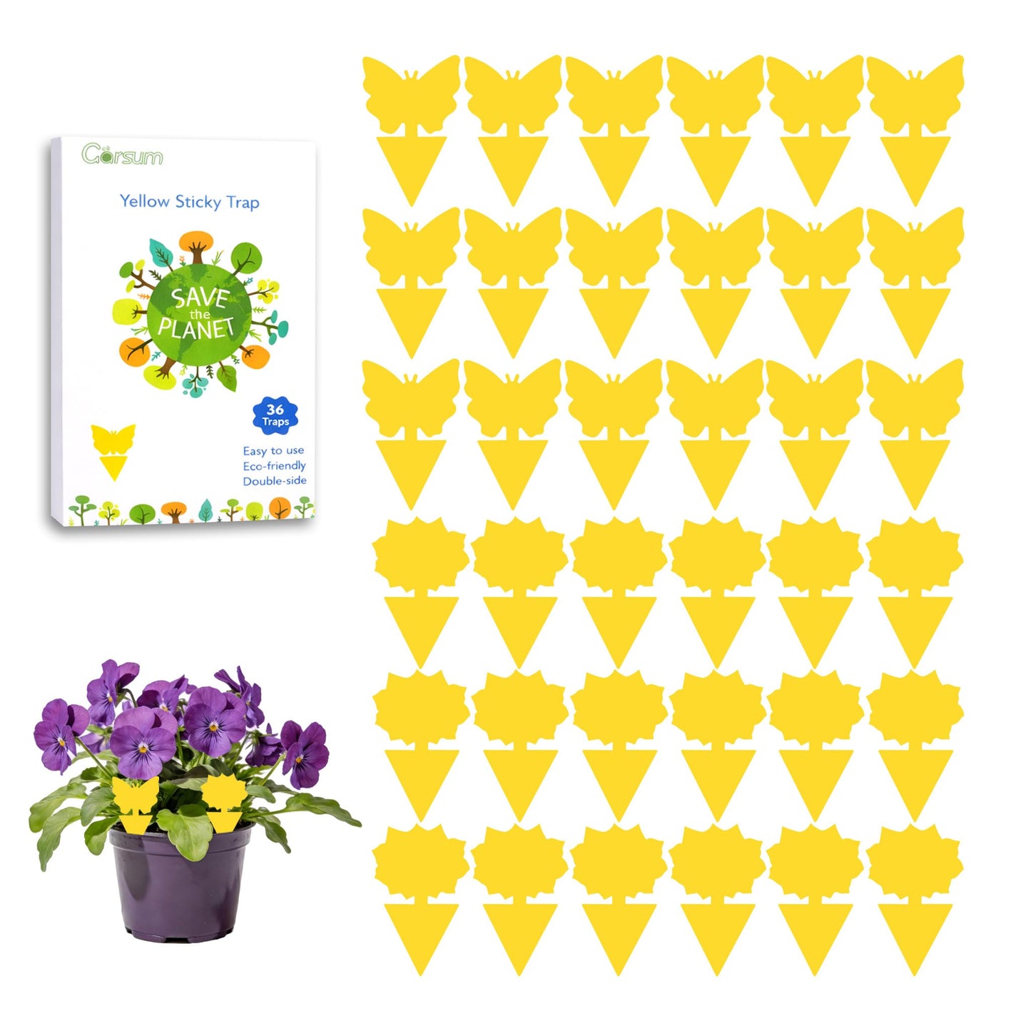 Garsum Fruit Fly Trap Indoor and Outdoor, 36 Pack Gnat Sticky Traps for House Plants, Flying Insect Trap for Fungus Gnat,Mosquitos, White Flies 🍁 All In One Marketplace Canada
