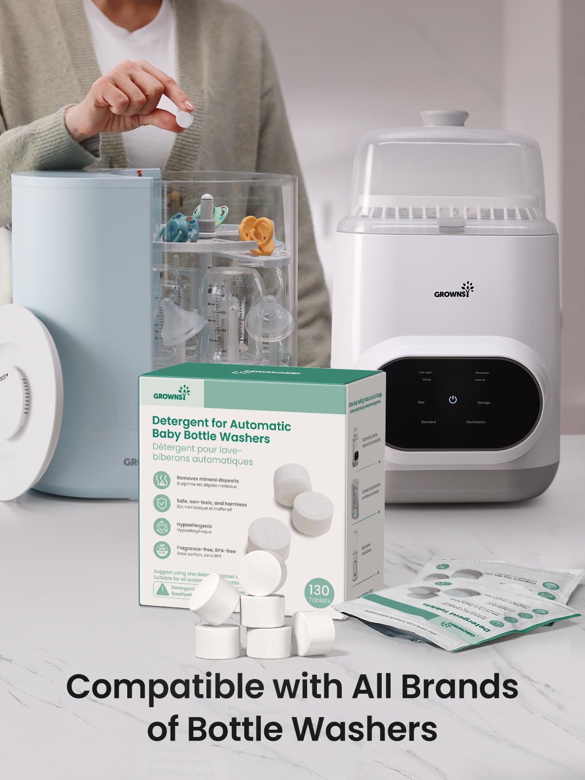 Grownsy Detergent Washing Tablets 130 PCS for Momcozy, Baby Brezza, Papablic Bottle Washer, Compatible with All Brands Baby Bottle Washers 🍁 All In One Marketplace Canada