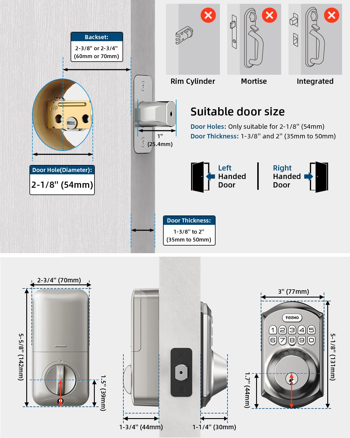 TEEHO TE001 Keyless Entry Door Lock with Keypad - Smart Deadbolt Lock for Front Door with 2 Keys - Auto Lock - Easy Installation - Satin Nickel 🍁 All In One Marketplace Canada
