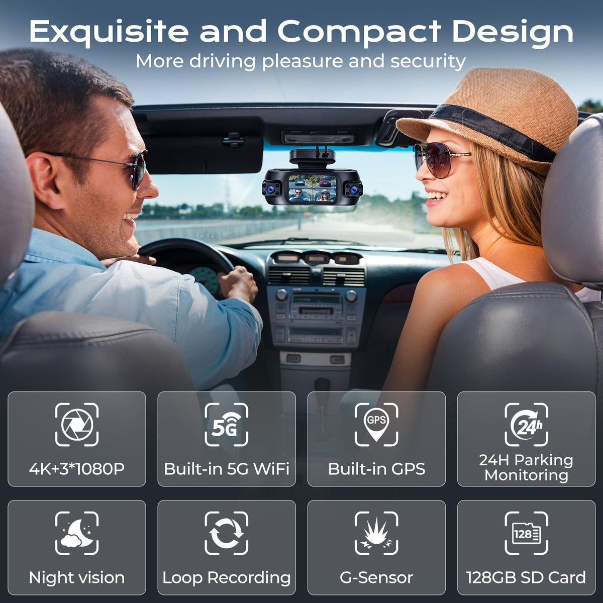 DELLFY 4 Channel Dash Cam, 4K Front & 3 * 1080P Rear/Left/Right, 360° Full View Dashcams for Cars, Built-in GPS & 5G WiFi APP, 24H Parking Mode, 8 IR Night Vision, G-Sensor, 128GB Card Included 🍁 All In One Marketplace Canada