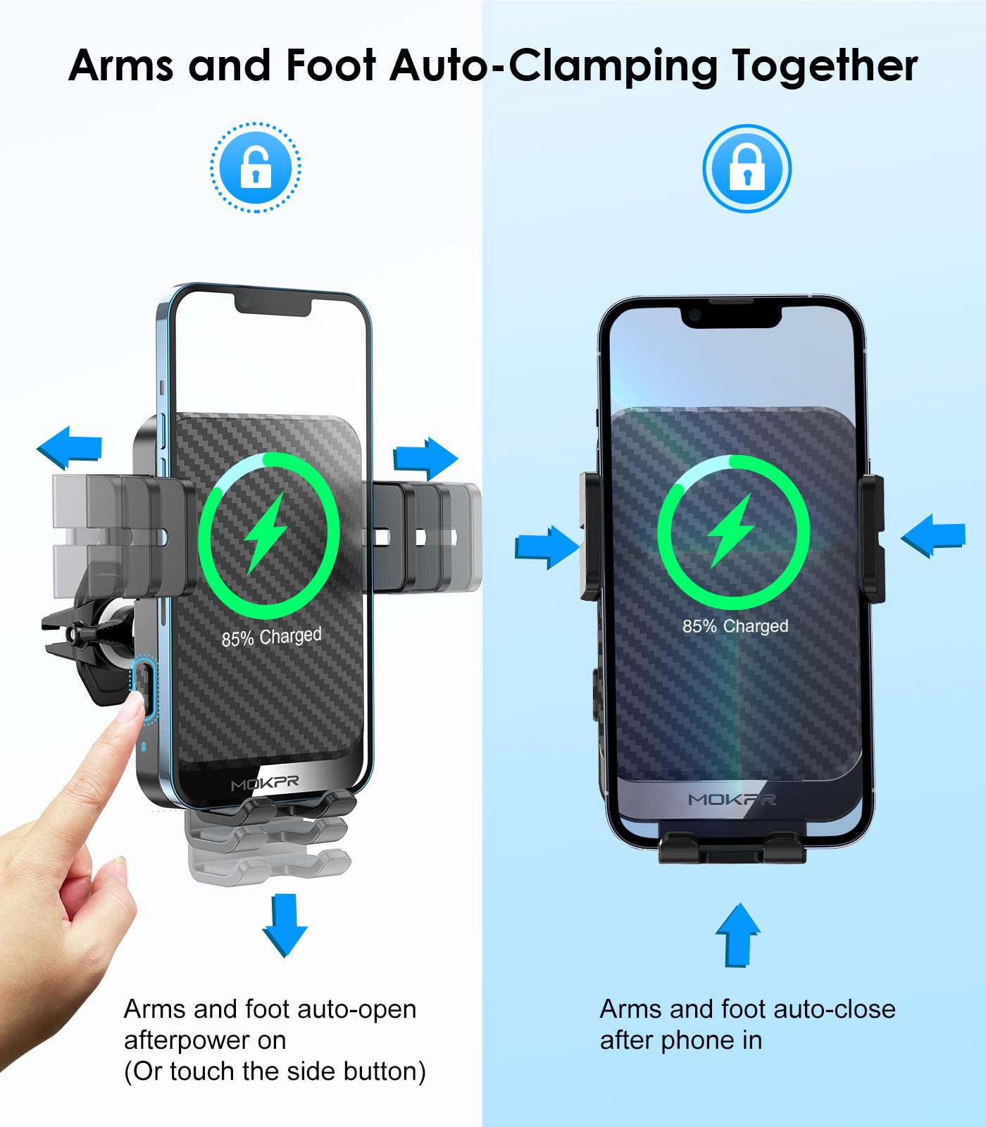 Wireless Car Charger, MOKPR 15W Fast Charging Auto-Clamping Car Phone Holder Wireless Charger Air Vent Car Phone Mount for iPhone17/16/15/14/13/12 pro/12/11/X/8, Samsung Galaxy S24/S23/S22/S21/S20 🍁 All In One Marketplace Canada