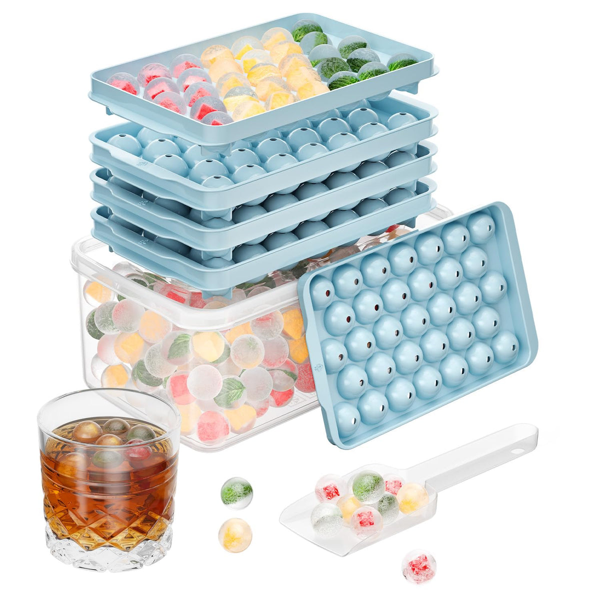 Optish 3 Pack Ice Trays for Freezer, 99 PCS Ice Cube Tray with Lid and Bin, Round Ice Cube Trays for Freezer, Circle Ice Cube Tray for Chilling Drinks 🍁 All In One Marketplace Canada