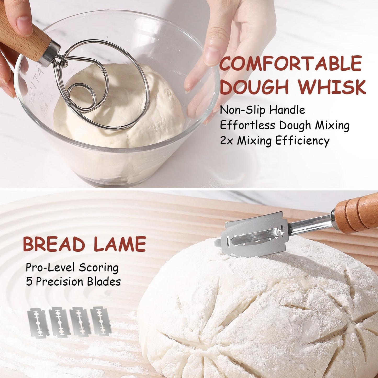 KOACKL Sourdough Bread Starter Kits, Banneton Sourdough Bread Making Tools Kit, Banneton Proofing Basket Making Bread Basket Baking for Baking Dough with Rising Pattern (Round and Oval) 🍁 All In One Marketplace Canada