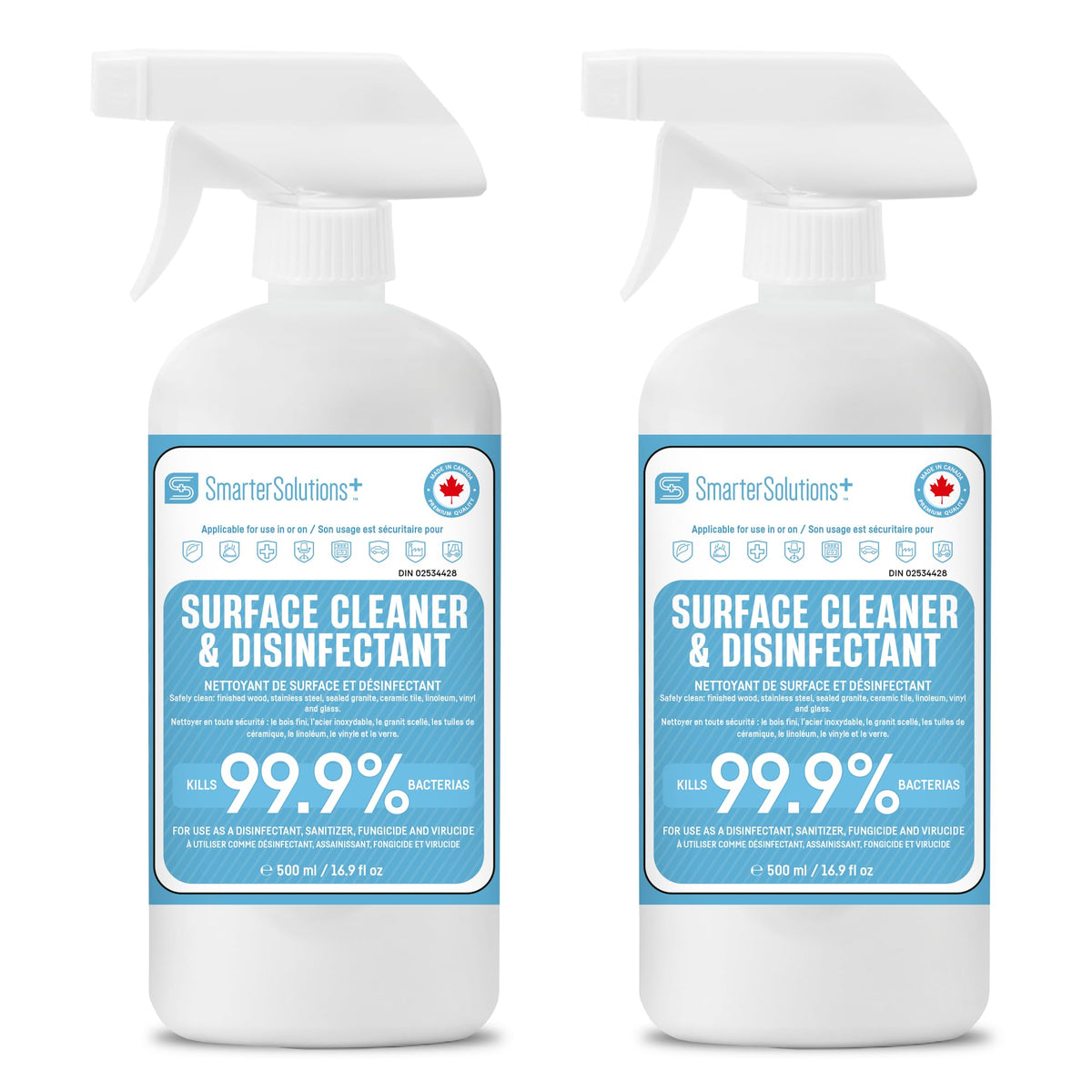 Hypochlorous Acid Spray Cleaning Solution, Made in Canada, Hospital Grade Disinfectant Spray, All-Purpose Sanitizer & Deodorizer, Eliminate Viruses Including Norovirus (2 Pack - 2 x 500ml) 🍁 All In One Marketplace Canada