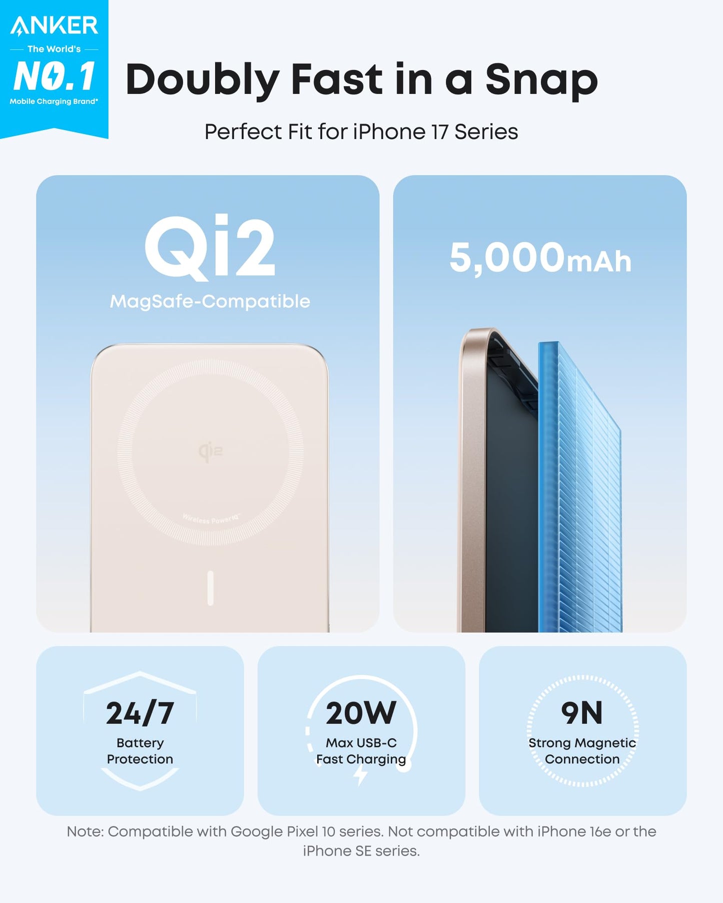 Anker Nano Power Bank, Ultra-Slim 5,000mAh Magnetic Battery Pack, Qi2 Certified 15W Max Ultra-Fast MagSafe-Compatible Portable Charger, Ergonomic Design, for iPhone Air/17/16/15 Series (Not for Pixel) 🍁 All In One Marketplace Canada