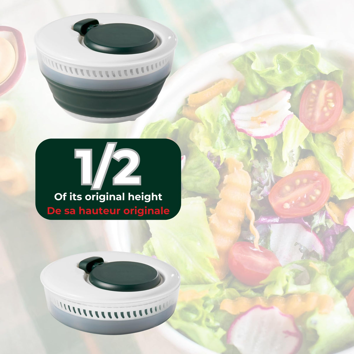 Starfrit Collapsible Salad Spinner 3L Capacity - Compact Storage - Basket Doubles as Colander - Bowl Can Be Used For Serving 🍁 All In One Marketplace Canada