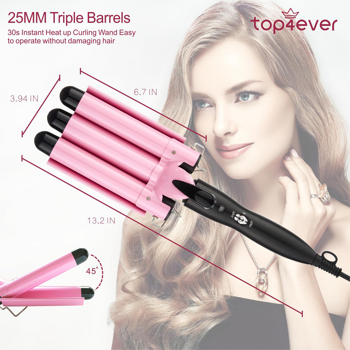 3 Barrel Curling iron Hair Waver, TOP4EVER 25mm Professional Ceramic Hair Curler with Two Temperature Control, Fast Heating 1inch Triple Barrel Crimper Wand for Waving Hair 🍁 All In One Marketplace Canada