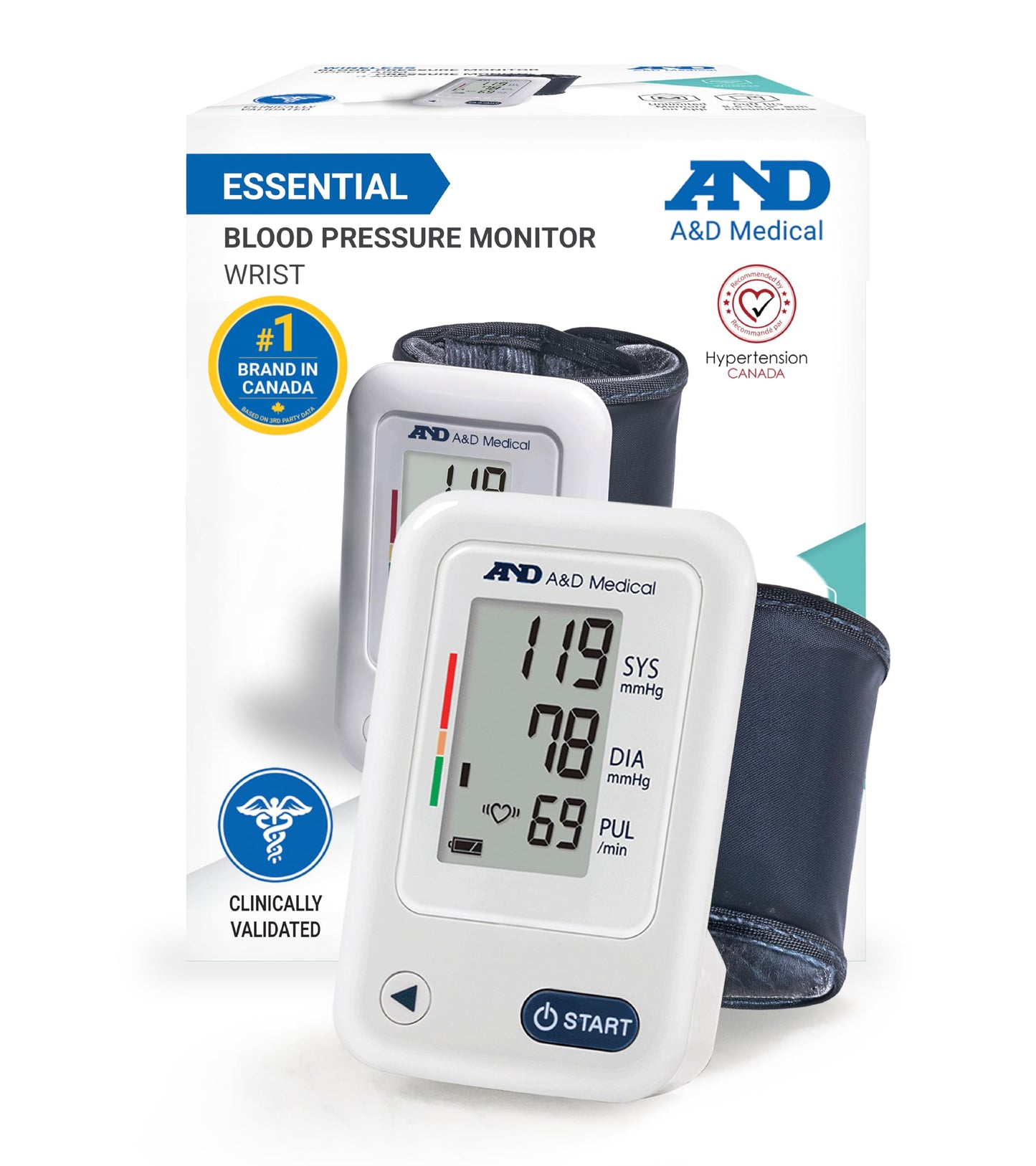 A&D Medical Wrist Blood Pressure Monitor for Home Use - UB-525CN, BP Adjustable Cuff (5.3-8.5"/13.5-21.5 cm) One Button Operation, 60 Reading Memory, FSA/HSA Eligible, 2 AAA Batteries 🍁 All In One Marketplace Canada