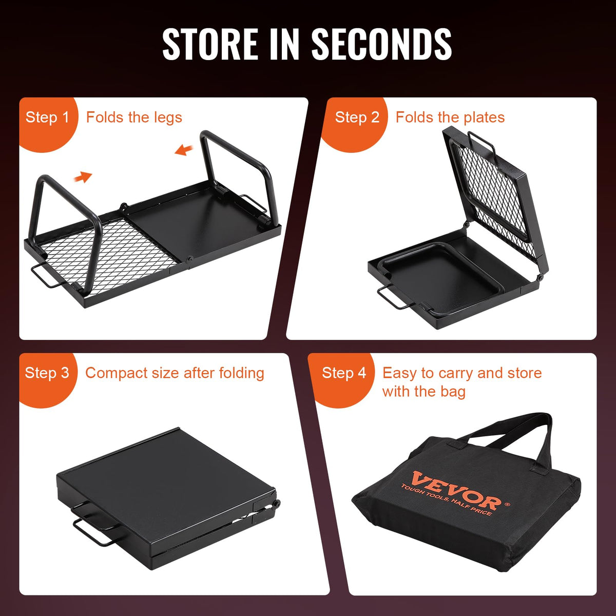 VEVOR Folding Campfire Grill, Heavy Duty Steel Mesh Grate, 22.4" Portable Camping Grates Over Fire Pit, Camp Fire Cooking Equipment with Legs Carrying Bag, Grilling Rack for Outdoor Open Flame Cooking 🍁 All In One Marketplace Canada