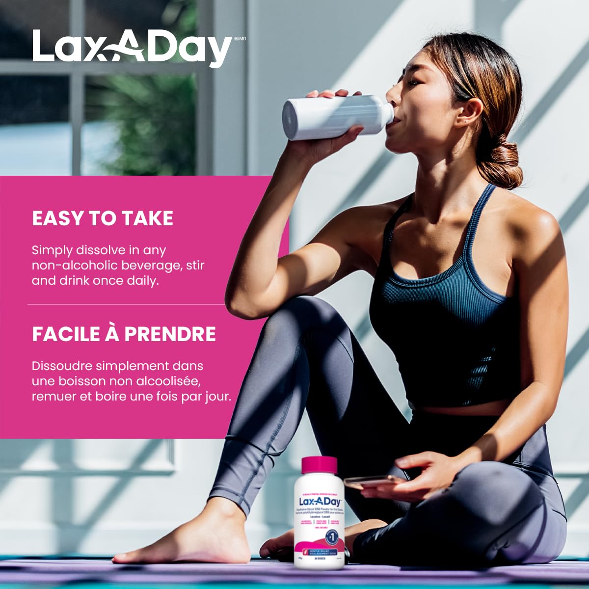 LAX-A-Day Powder Laxative - No Taste, No Grit, No Sugar - Clinically Proven Relief of Occasional Constipation (60 Doses, 1020g) 🍁 All In One Marketplace Canada