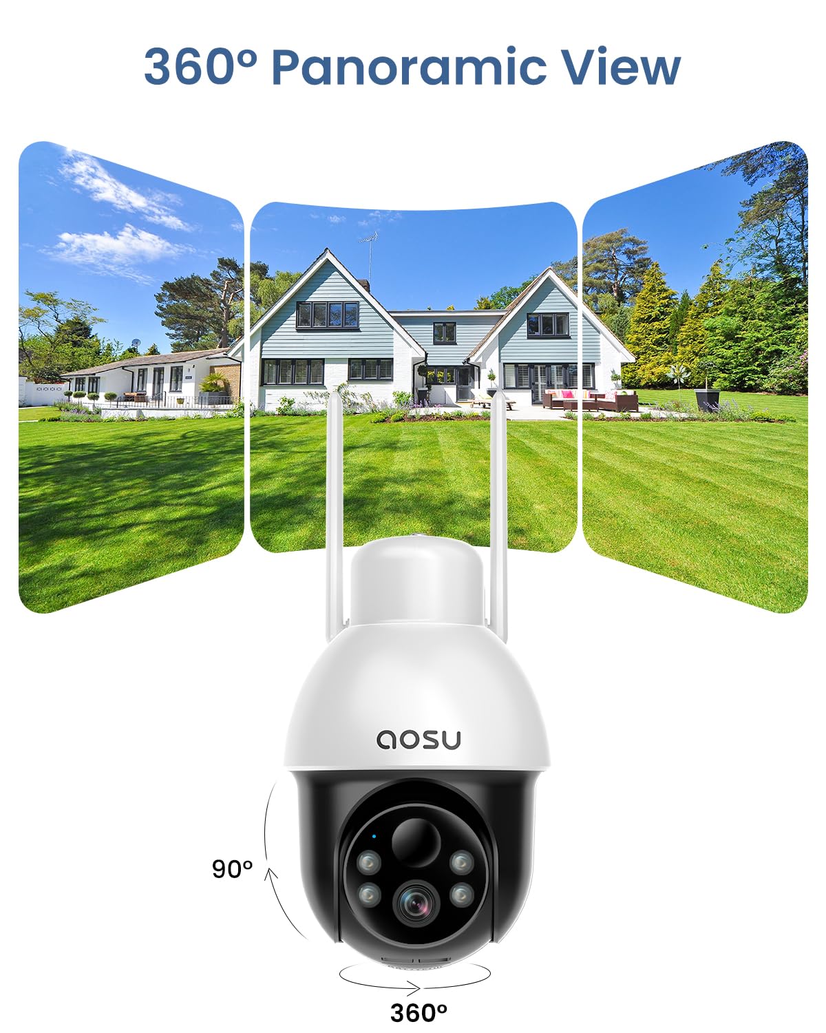 AOSU Solar Security Camera Wireless Outdoor with Panoramic PTZ, Human Auto Tracking, 2K Night Vision, Light and Sound Alarm, 2-Way Talk, Compatible with Alexa/Google Assistant for Home Surveillance 🍁 All In One Marketplace Canada